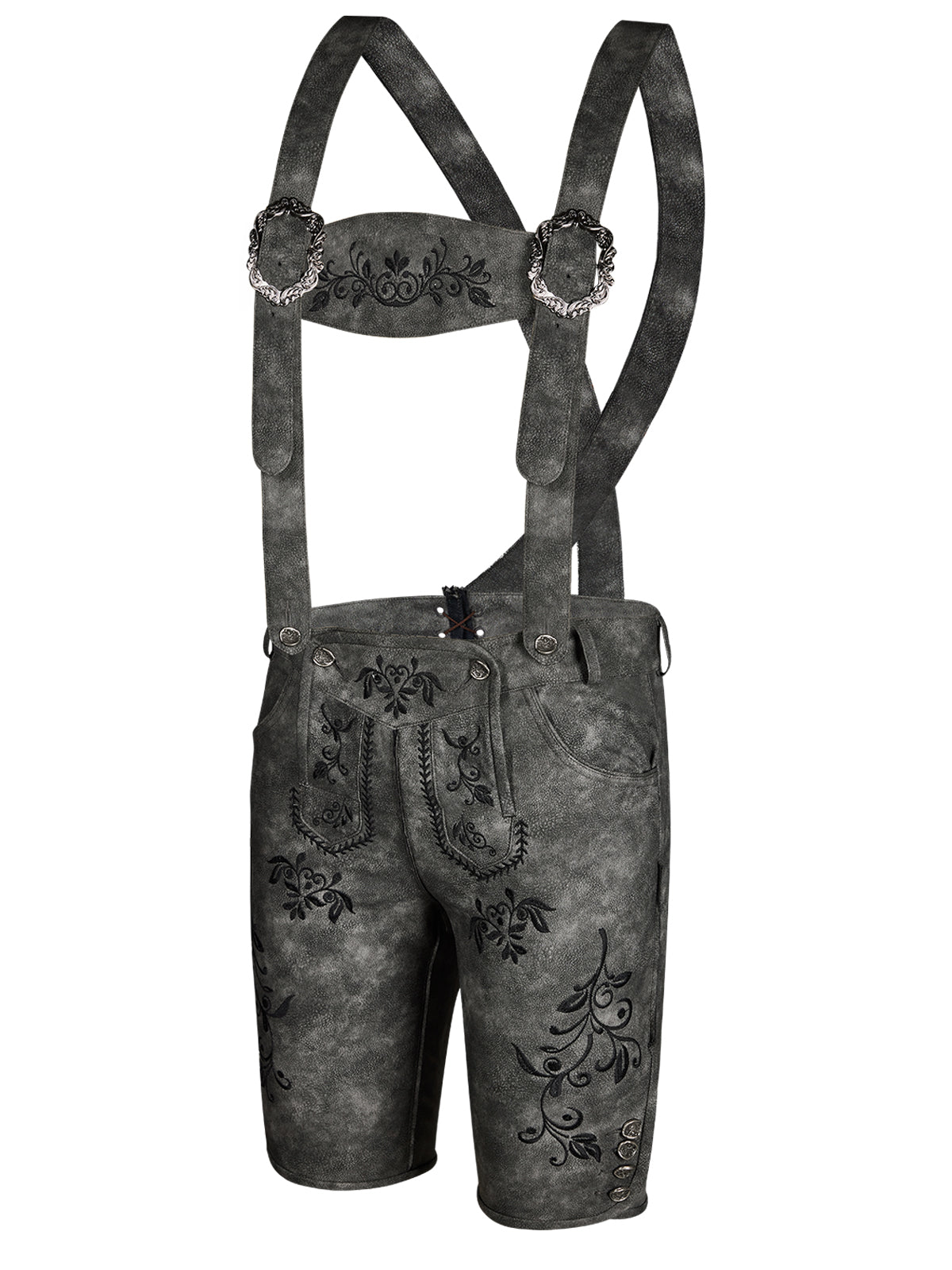 Herren Lederhose Norman In Schwarzgrau im bayerischen Trachtenstil