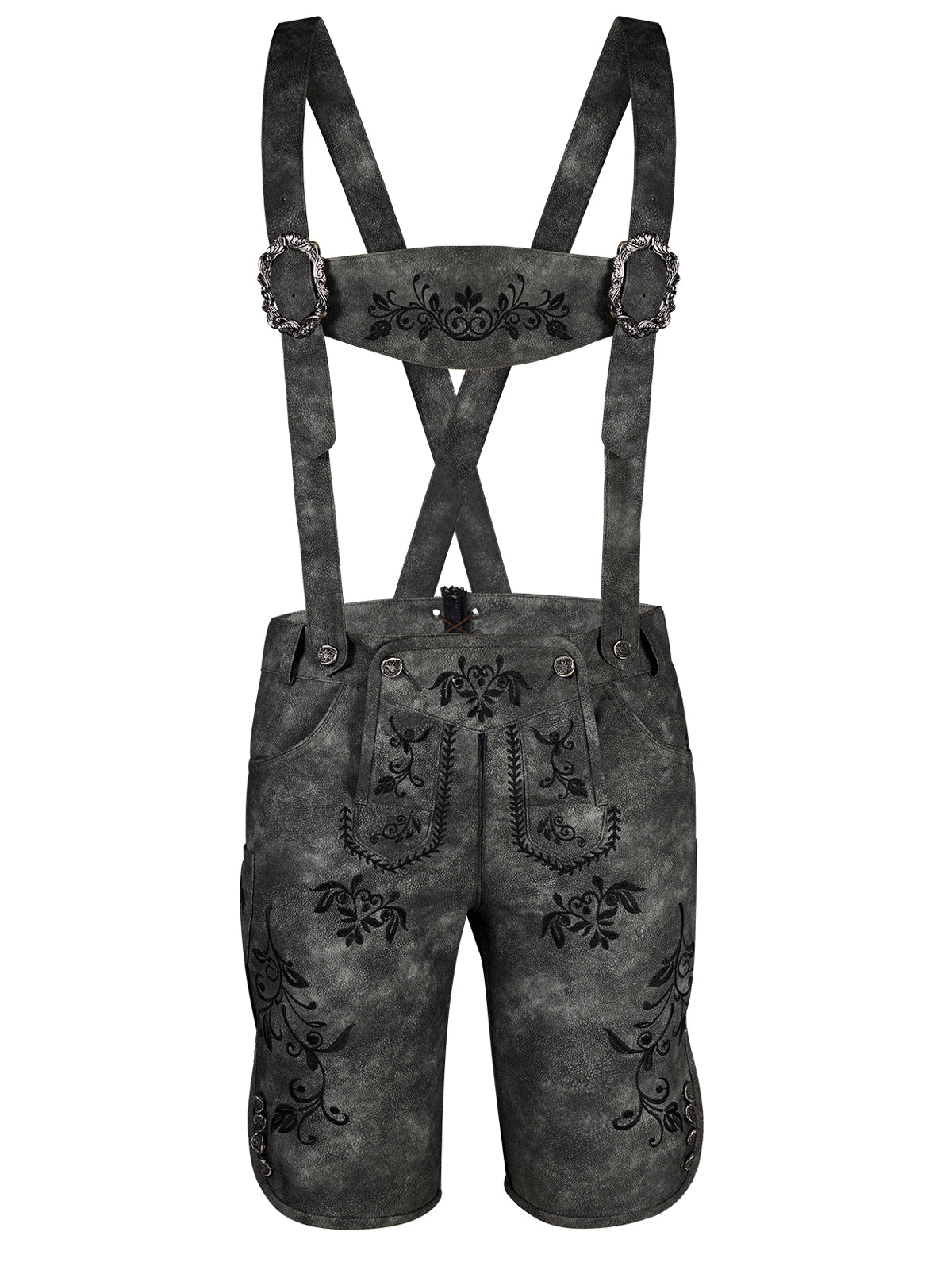 Herren Lederhose Norman In Schwarzgrau im bayerischen Trachtenstil