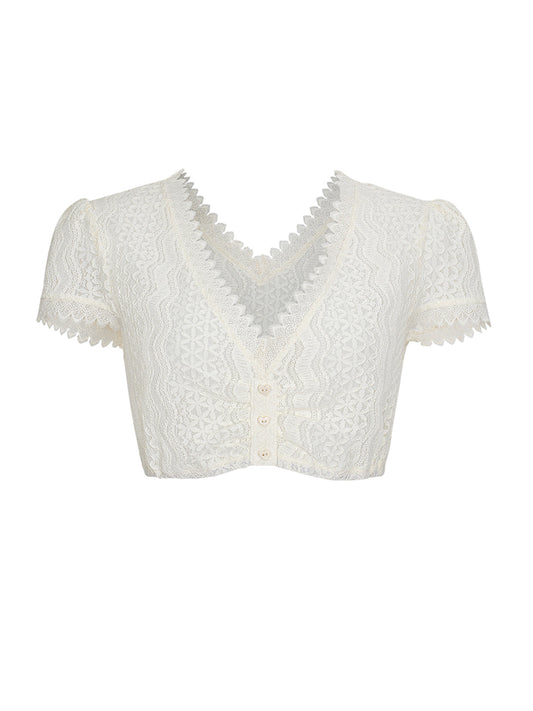 Dirndlbluse Bluse Merle In Weiss mit elegantem Trachten Design in Weiß