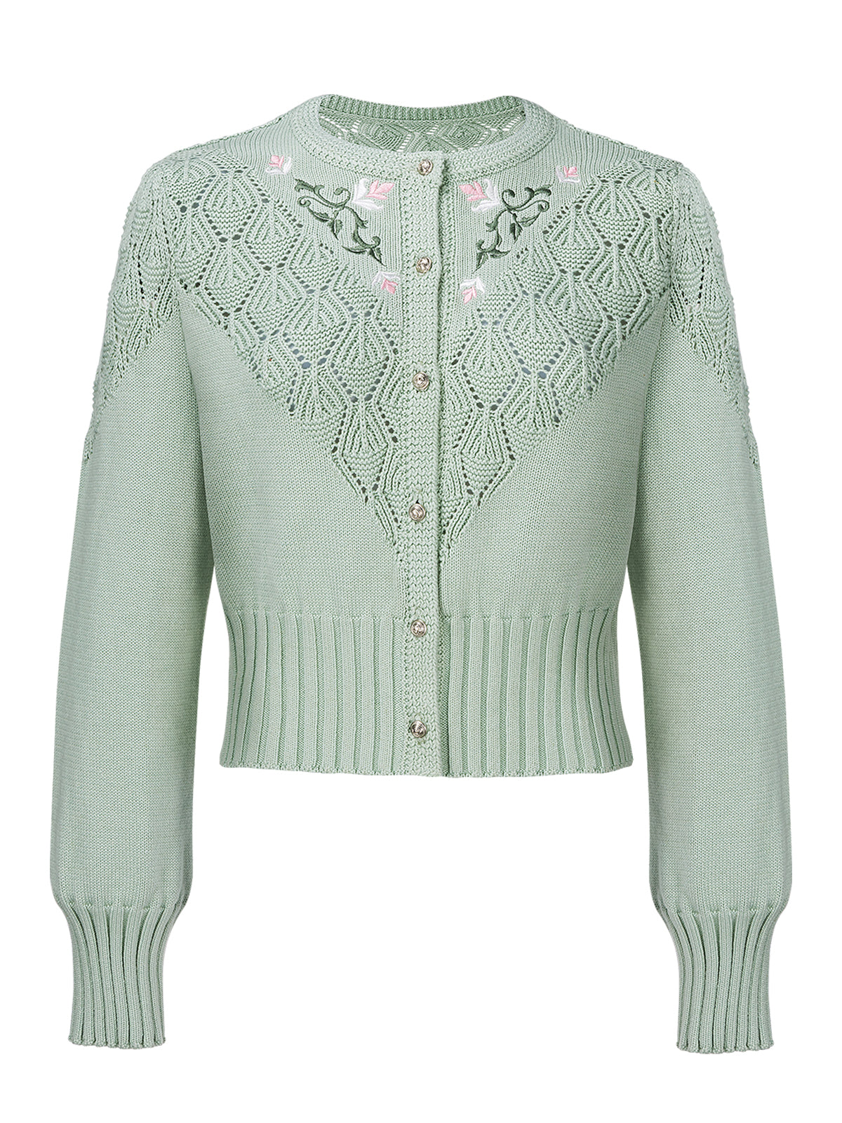 Trachtenjacke Strickjacke Hanne im klassischen Alpenstil in Grün