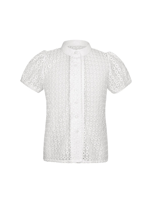 Damen Trachtenbluse Kinder Bluse Turin im festlichen Stil in Weiß