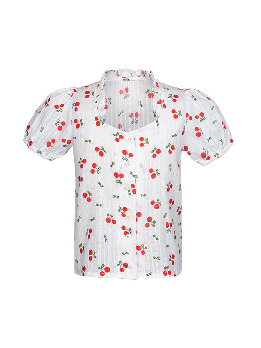 Edle Trachtenbluse Kinder Bluse Sofia Cherry für Damen in Weiß