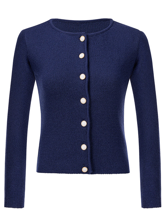 Bayerischer Janker Strickjacke  Mira In Dark Blau mit traditionellem Stil