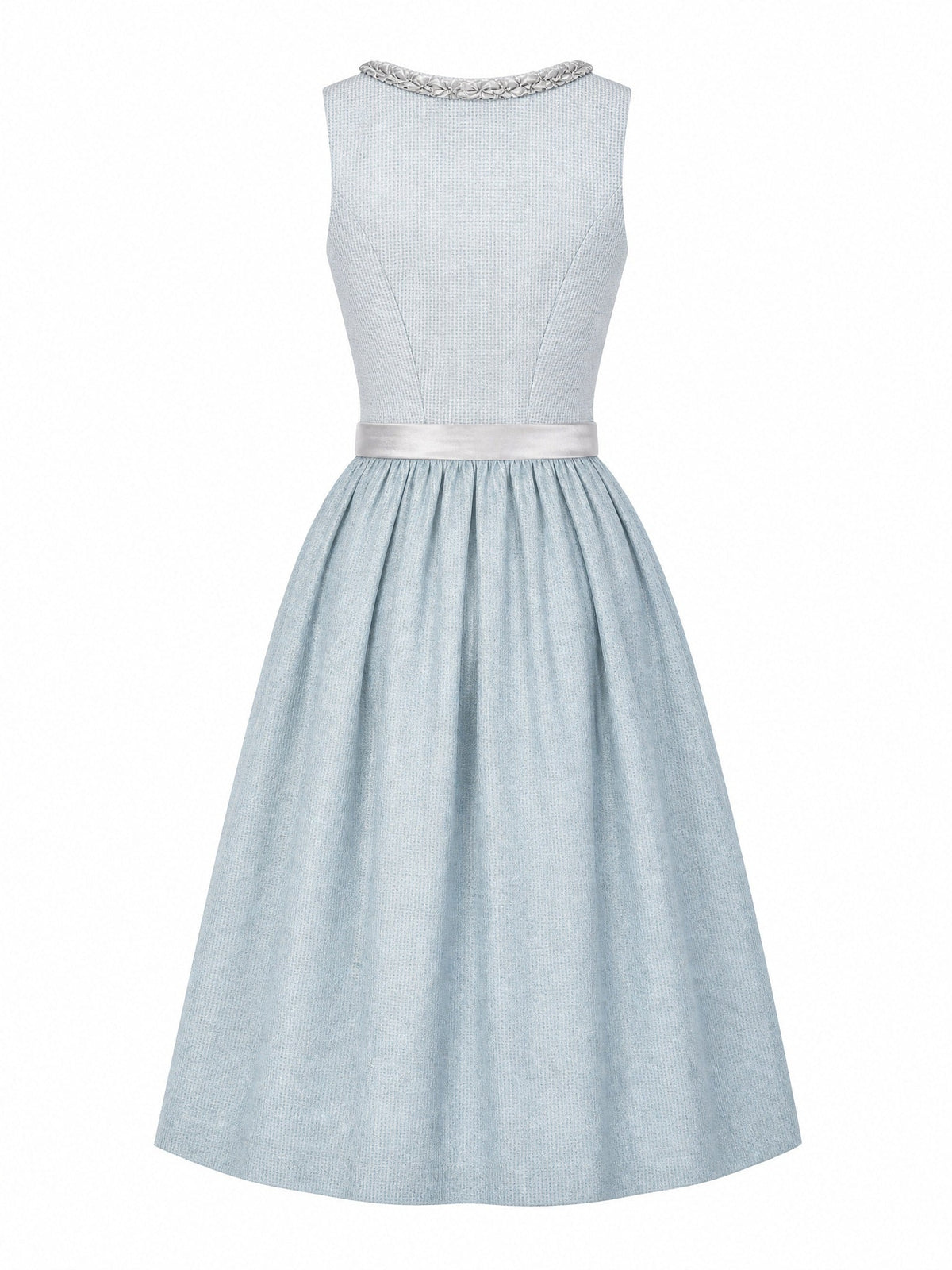 Dirndl Clara in Eisblau mit Perlgrau Schürze - Rückansicht