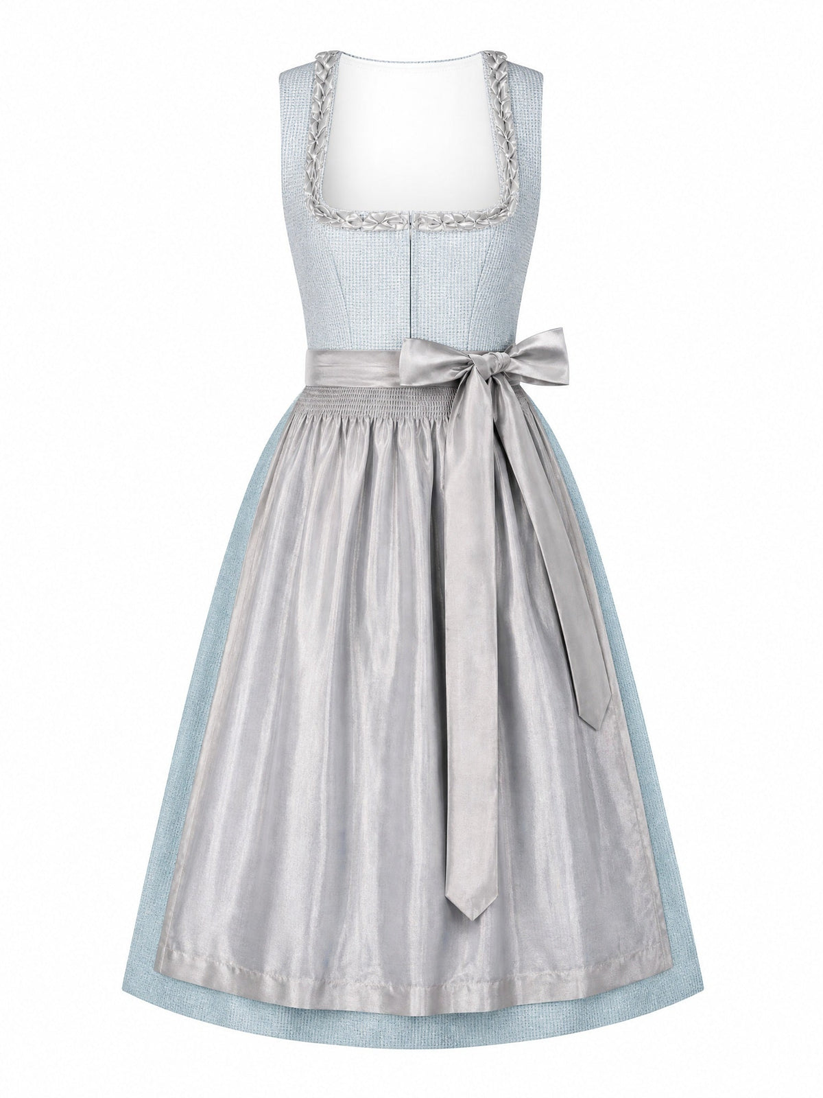 Dirndl Clara in Eisblau mit Perlgrau Schürze - Vorderansicht