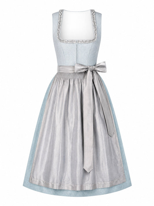 Dirndl Clara in Eisblau mit Perlgrau Schürze - Vorderansicht