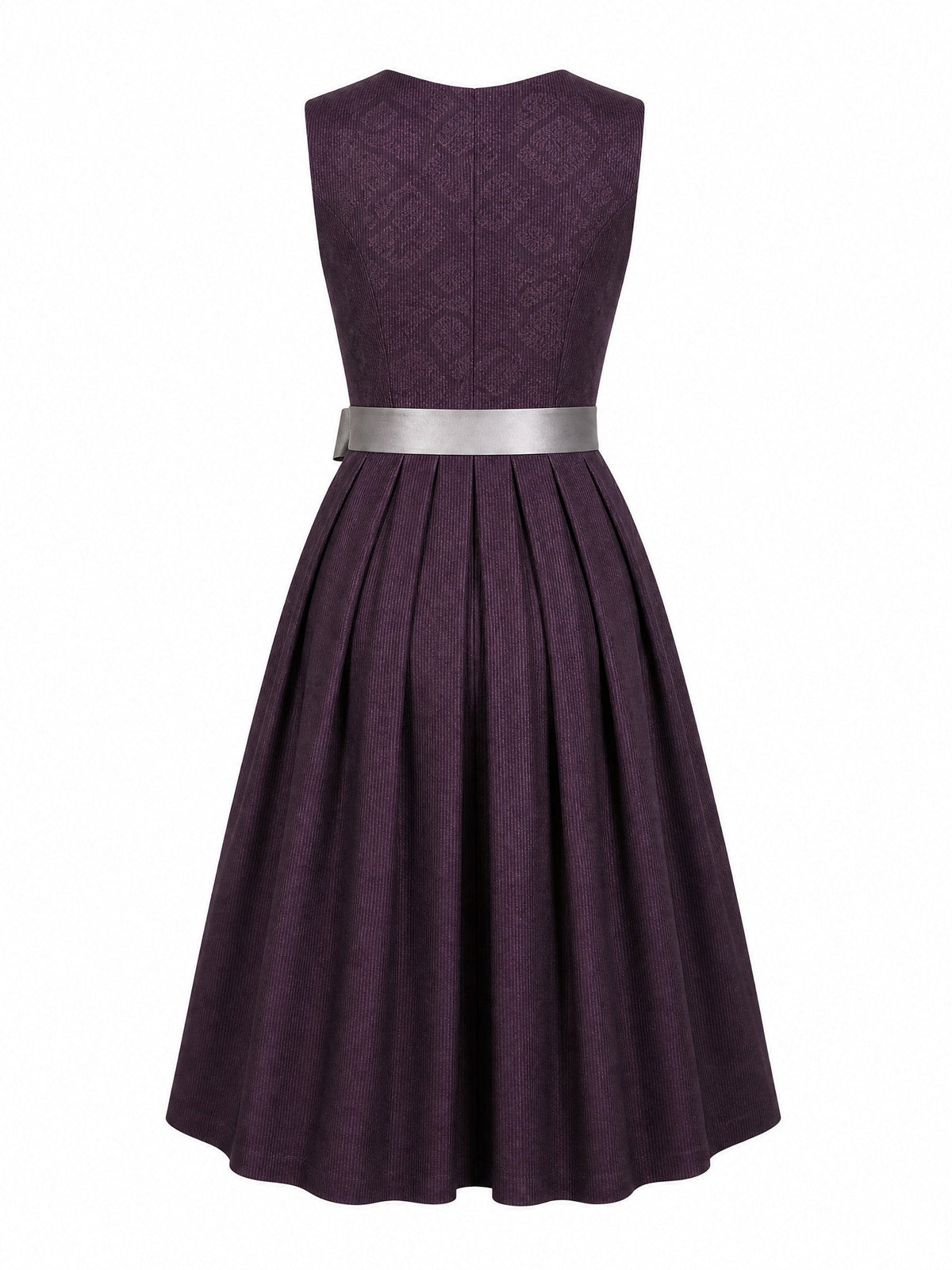 Dirndl Helena in Aubergine mit Perlgrau Schürze - Rückansicht