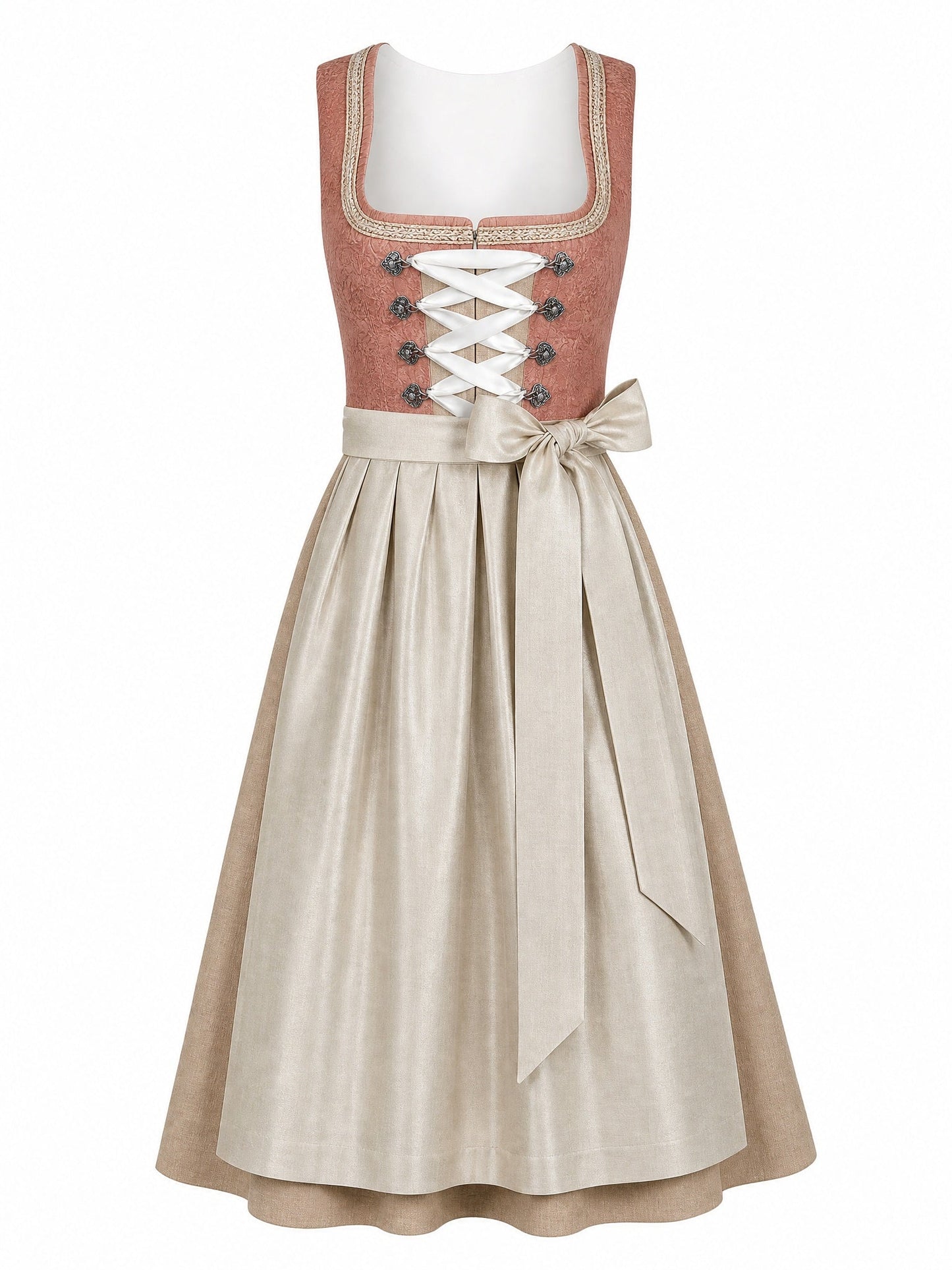 Dirndl Katharina in Terrakotta-Rosé mit Flachs Schürze - Vorderansicht
