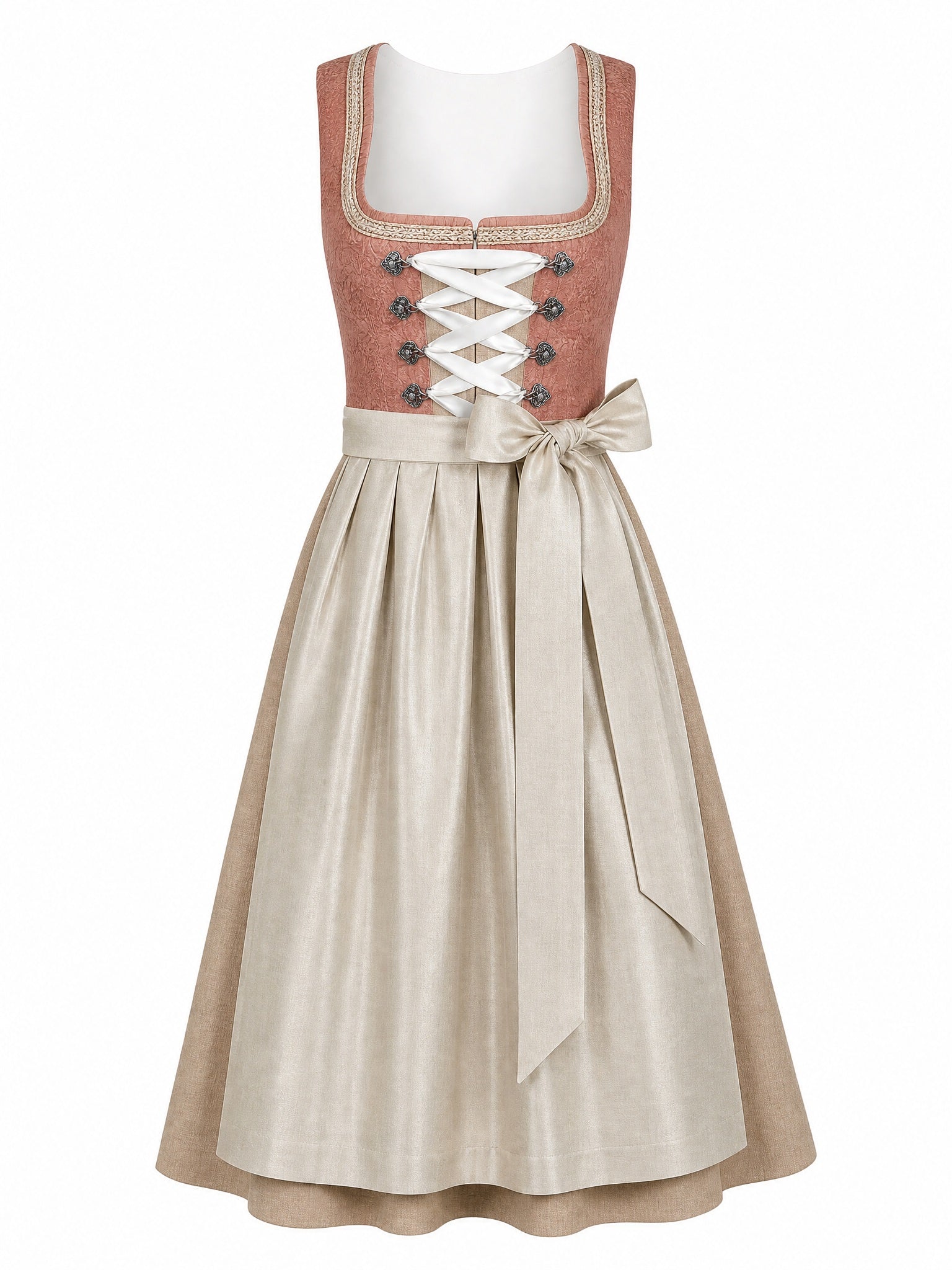 Dirndl Katharina in Terrakotta-Rosé mit Flachs Schürze - Vorderansicht