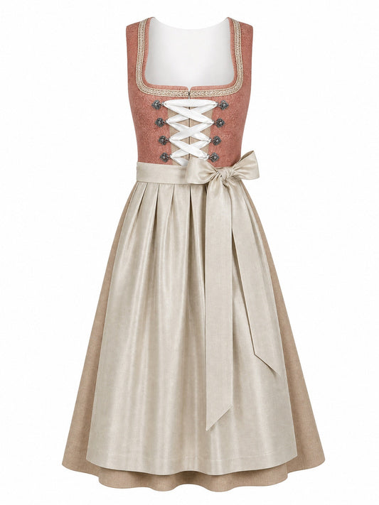 Dirndl Katharina in Terrakotta-Rosé mit Flachs Schürze - Vorderansicht