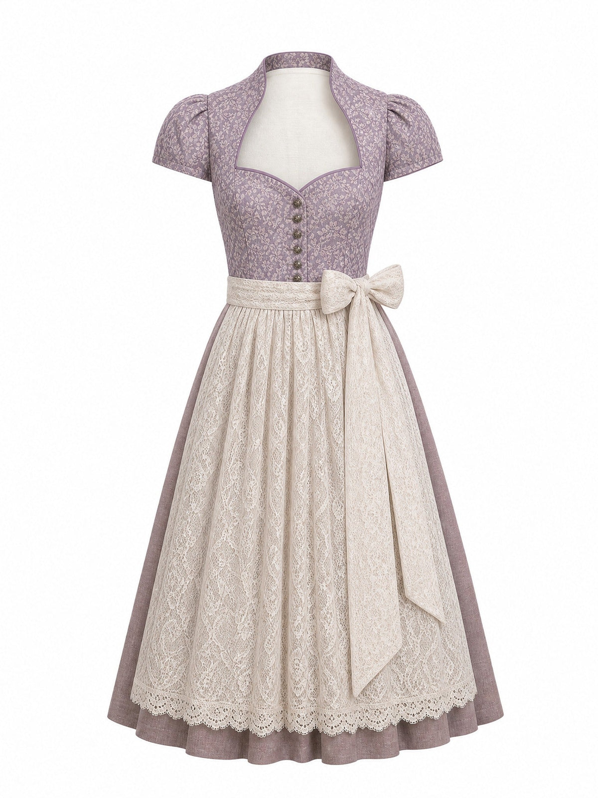 Dirndl Leni in Beigegrau mit Champagner Schürze - Vorderansicht