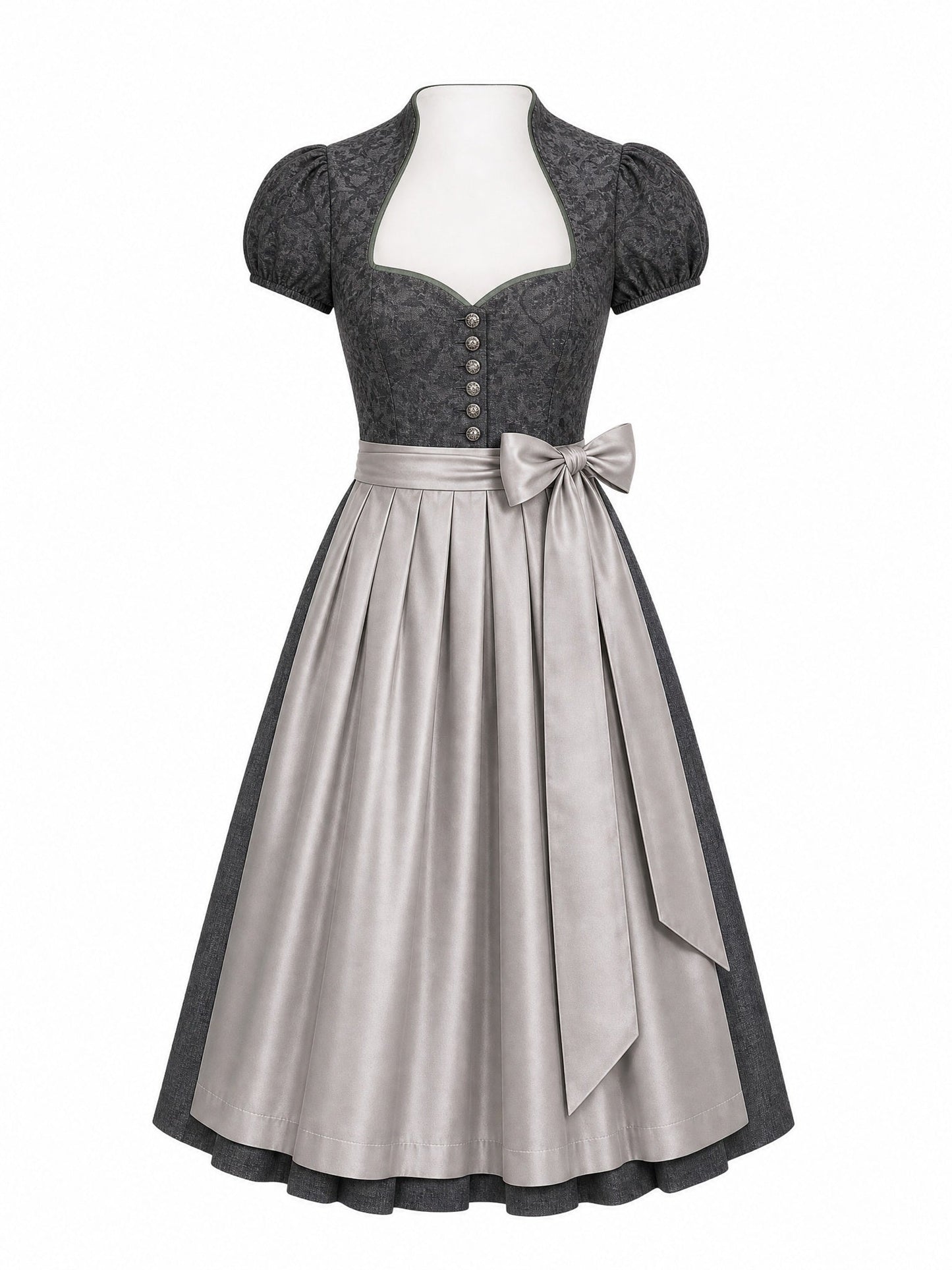 Dirndl Lina in Eukalyptusgrün mit Warmer Sand Schürze - Vorderansicht
