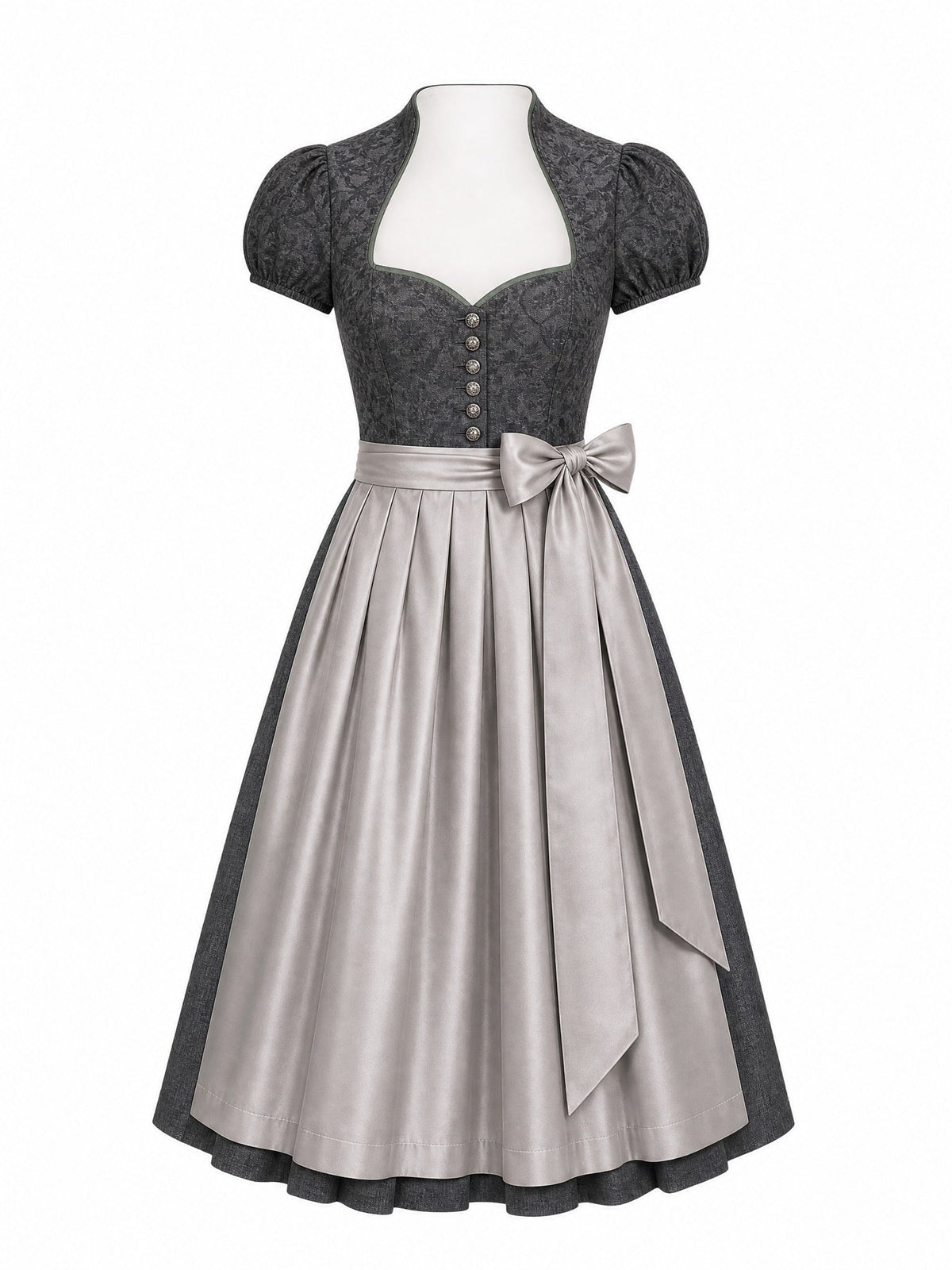 Dirndl Lina in Eukalyptusgrün mit Warmer Sand Schürze - Vorderansicht