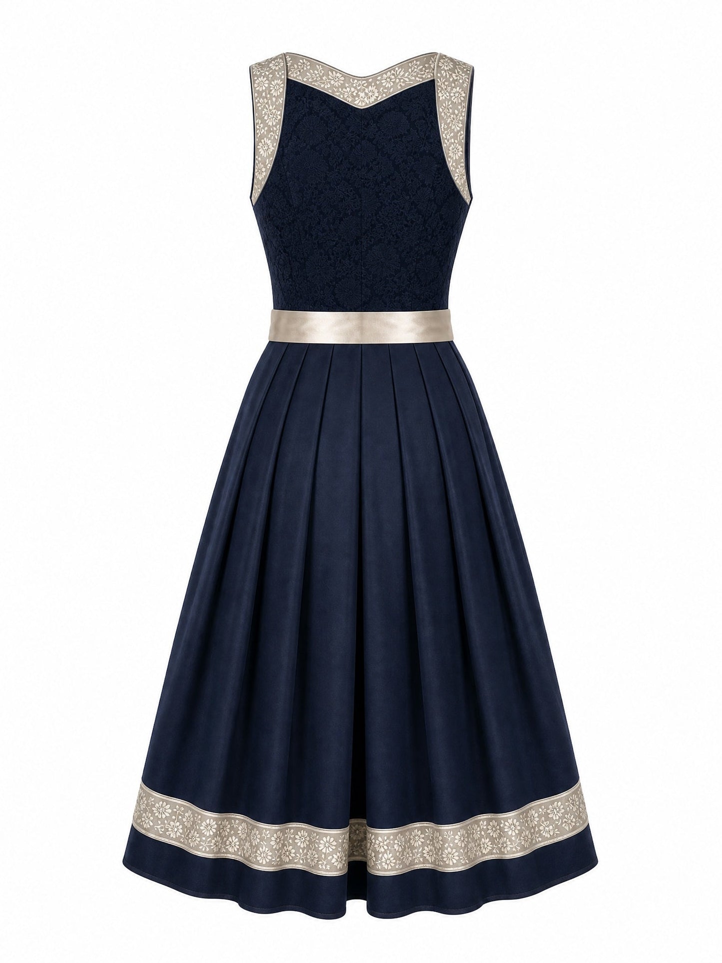 Dirndl Marie in Mitternachtsblau mit Champagner Schürze - Rückansicht