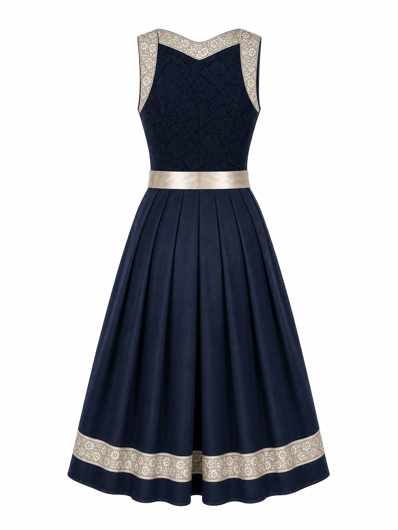 Dirndl Marie in Mitternachtsblau mit Champagner Schürze - Rückansicht