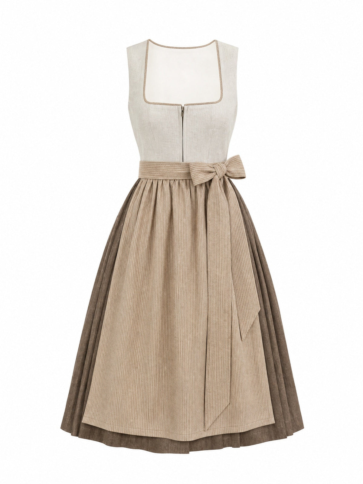 Dirndl Rosalie in Haferbeige mit Warmer Sand Schürze - Vorderansicht