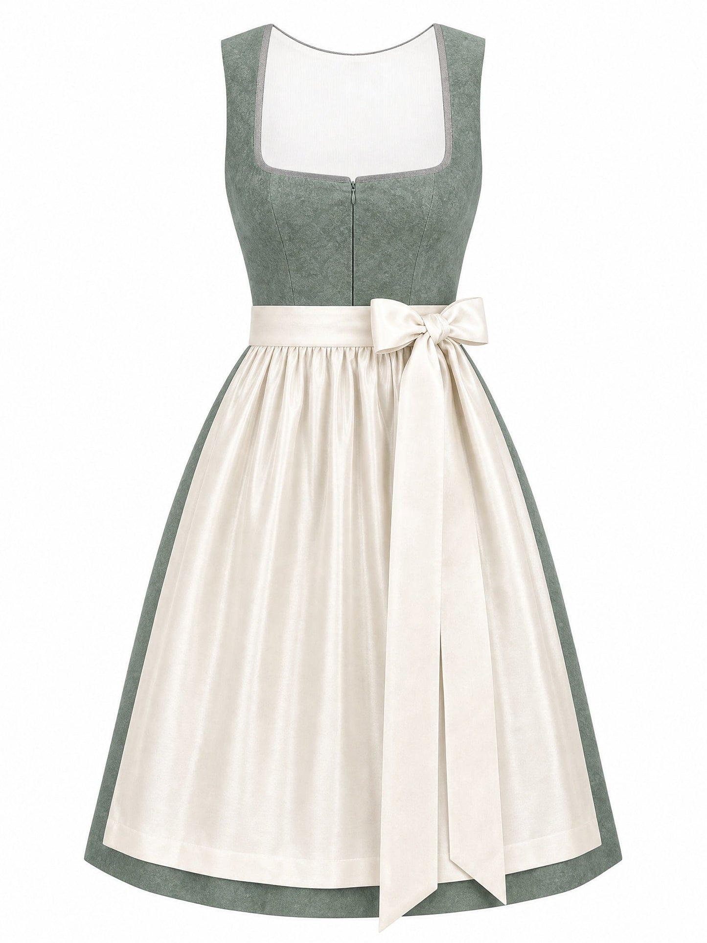 Dirndl Valerie in Mineralgrün mit Elfenbein Schürze - Vorderansicht