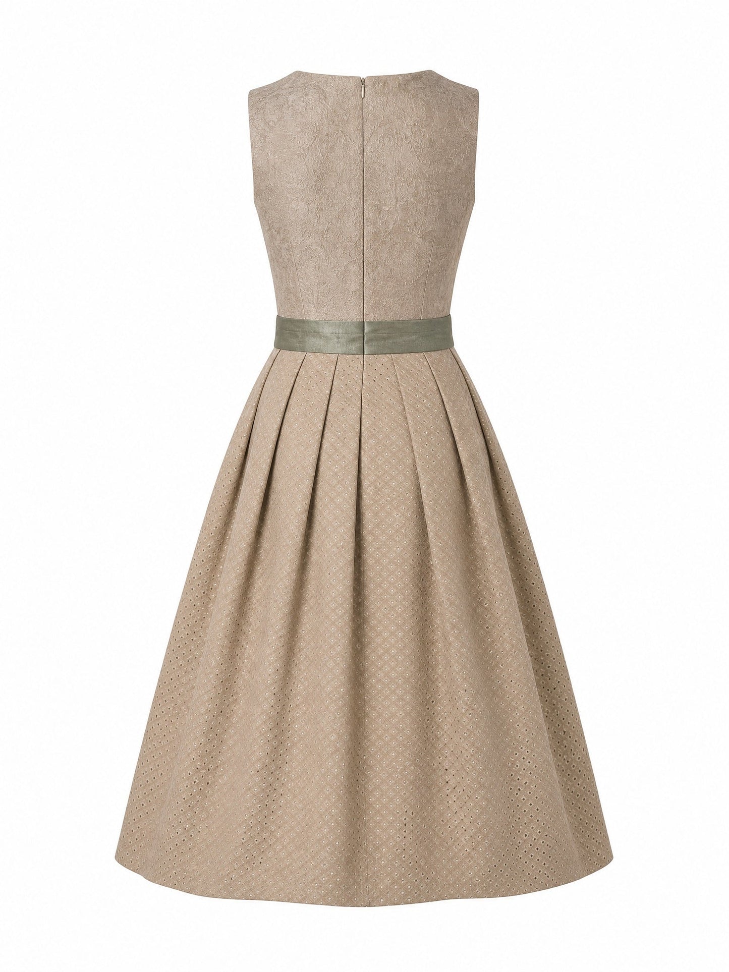Dirndl Ella in Tonbeige mit Eukalyptusgrün Schürze - Rückansicht