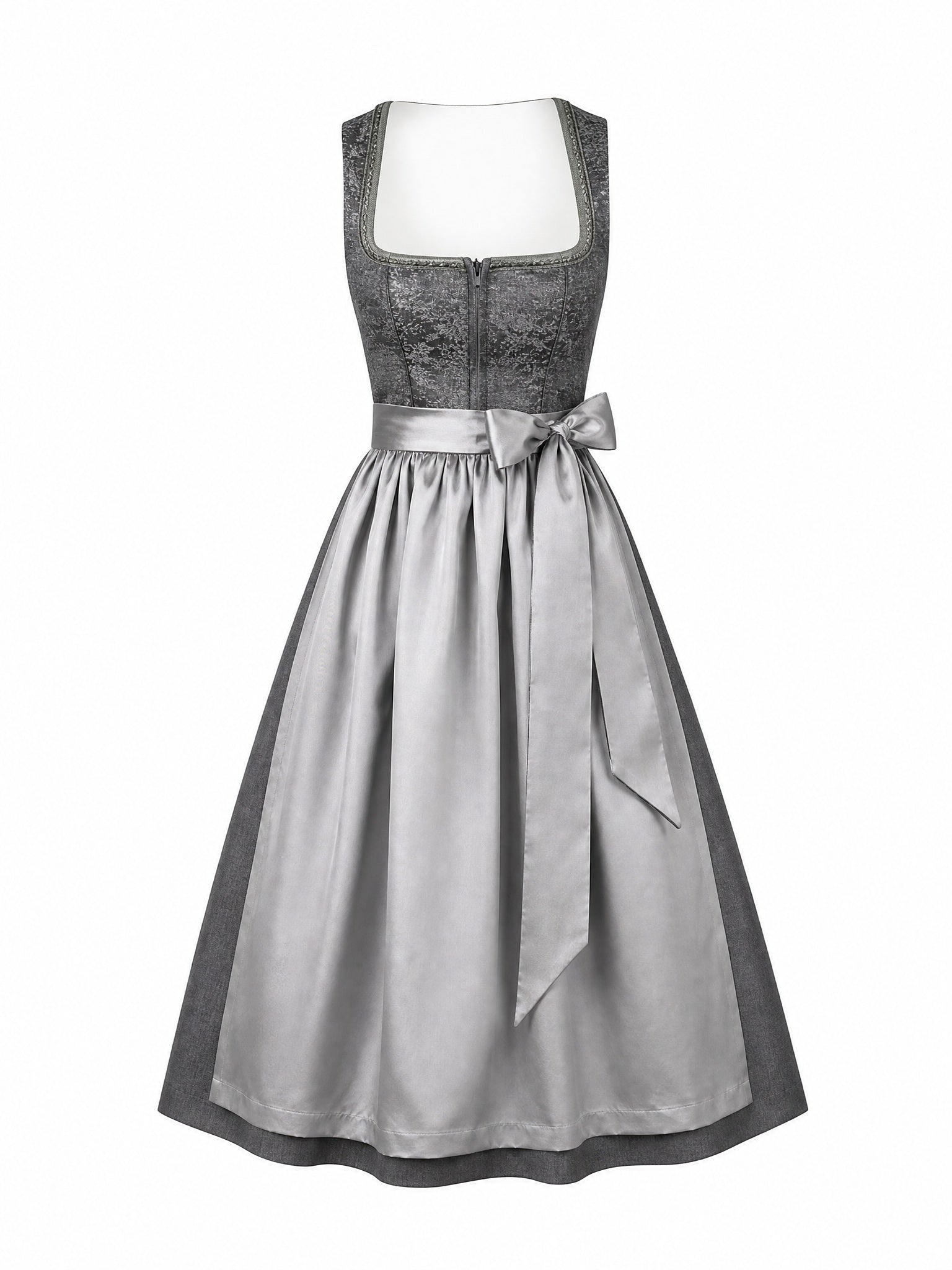 Dirndl Helena in Graphit mit Perlgrau Schürze - Vorderansicht