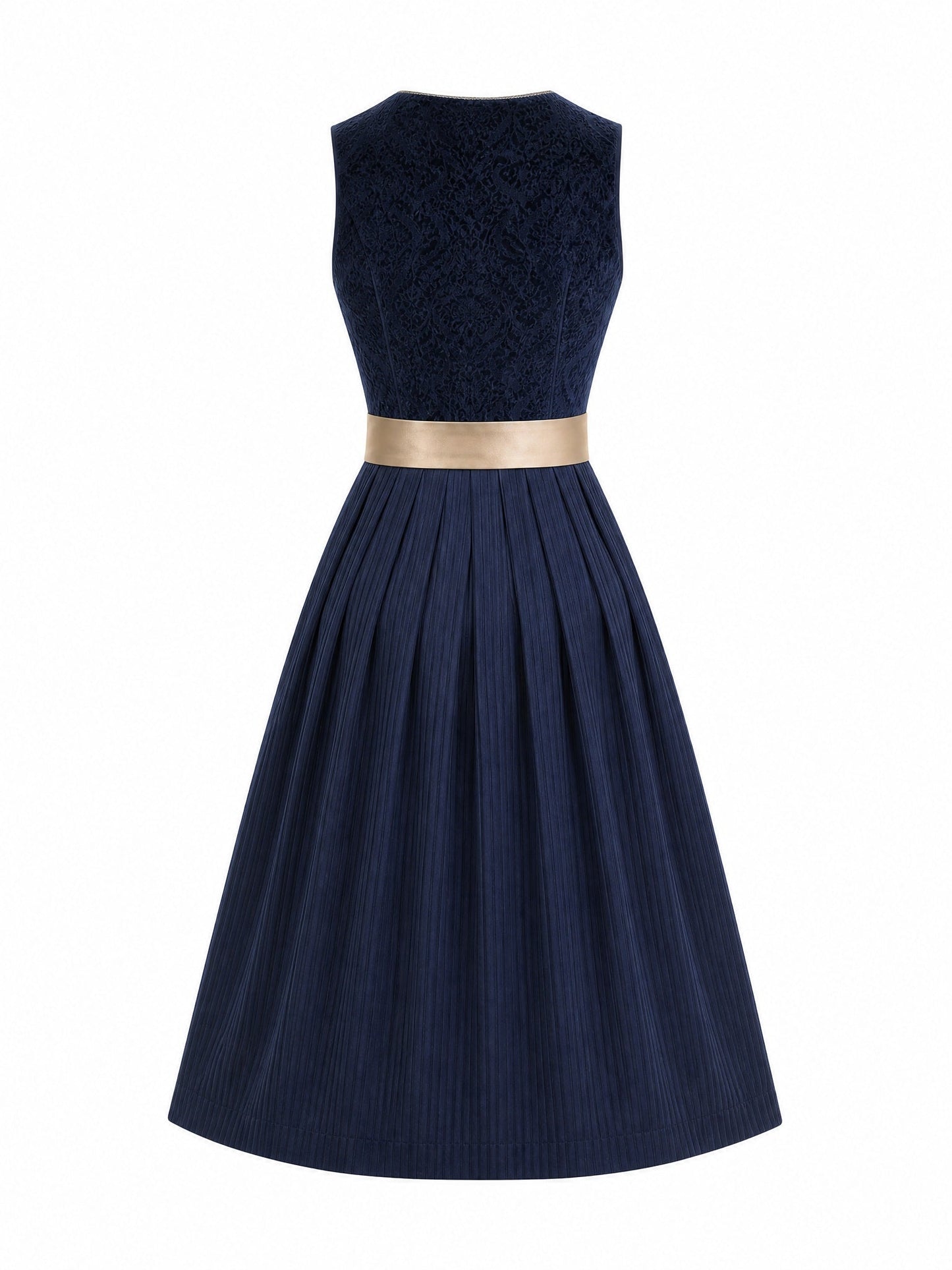 Dirndl Ilvy in Mitternachtsblau mit Champagner Schürze - Rückansicht