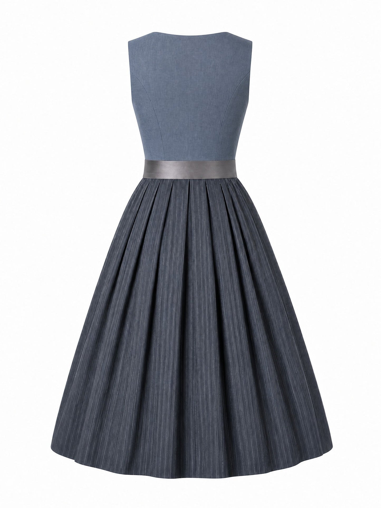 Dirndl Stella in Stahlblau mit Sturmgrau Schürze - Rückansicht