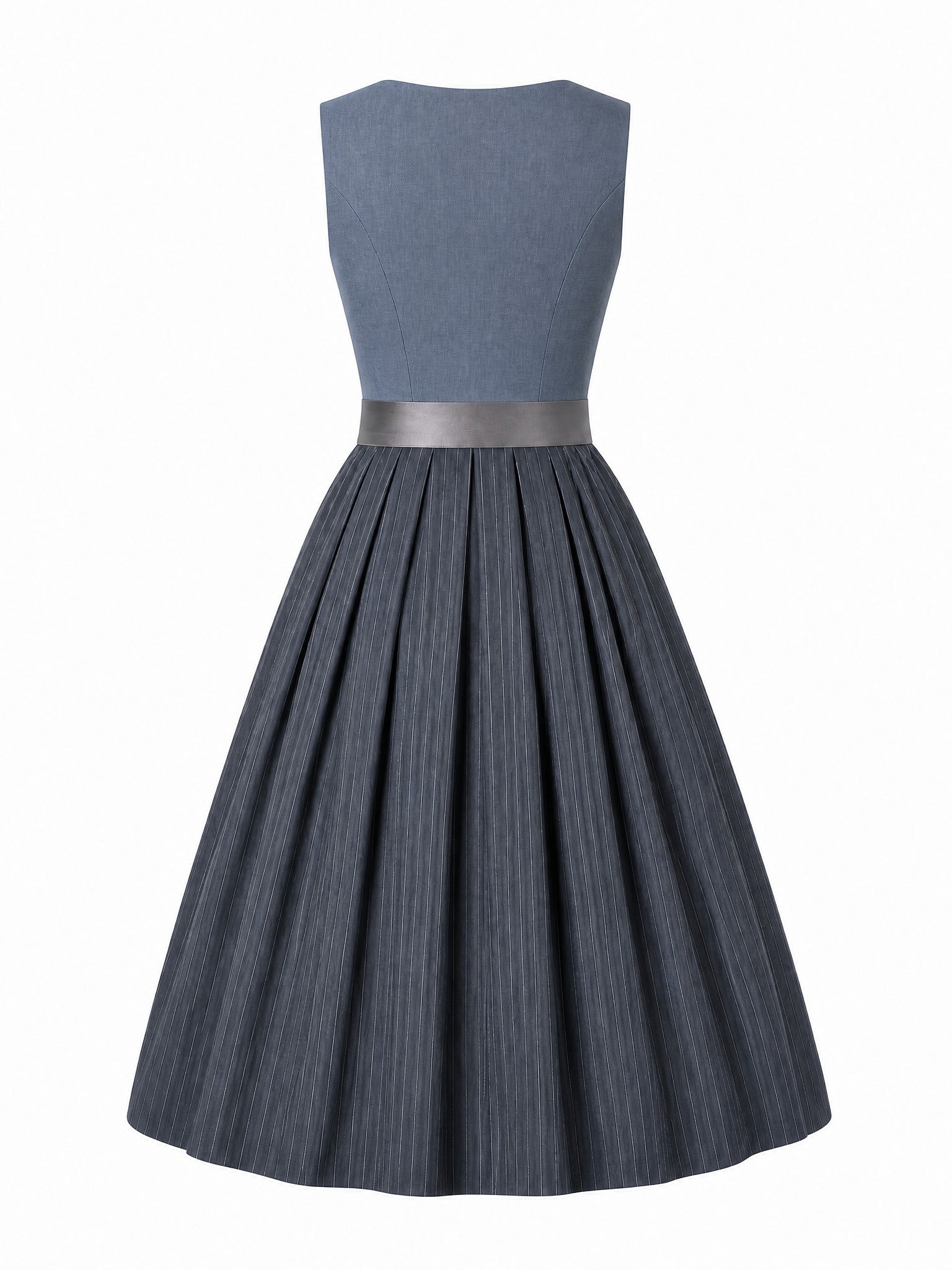 Dirndl Stella in Stahlblau mit Sturmgrau Schürze - Rückansicht