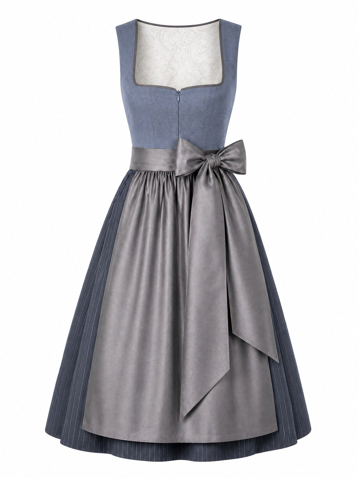 Dirndl Stella in Stahlblau mit Sturmgrau Schürze - Vorderansicht