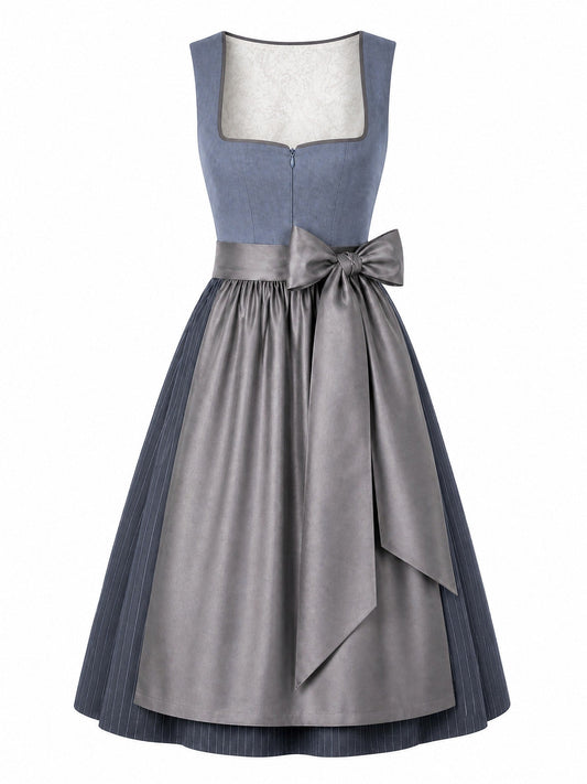 Dirndl Stella in Stahlblau mit Sturmgrau Schürze - Vorderansicht