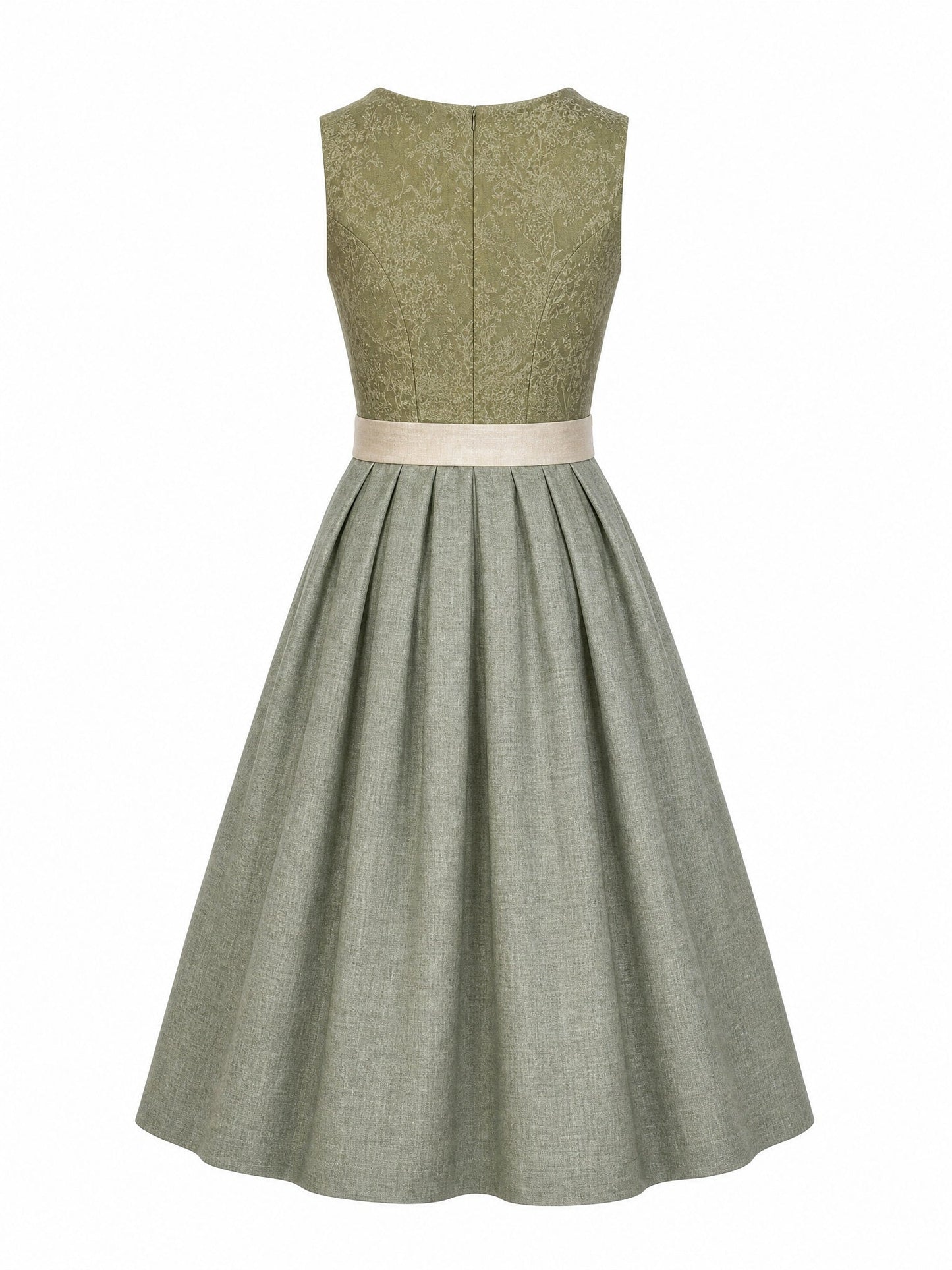 Dirndl Elena in Moosgrün mit Warmer Sand Schürze - Rückansicht