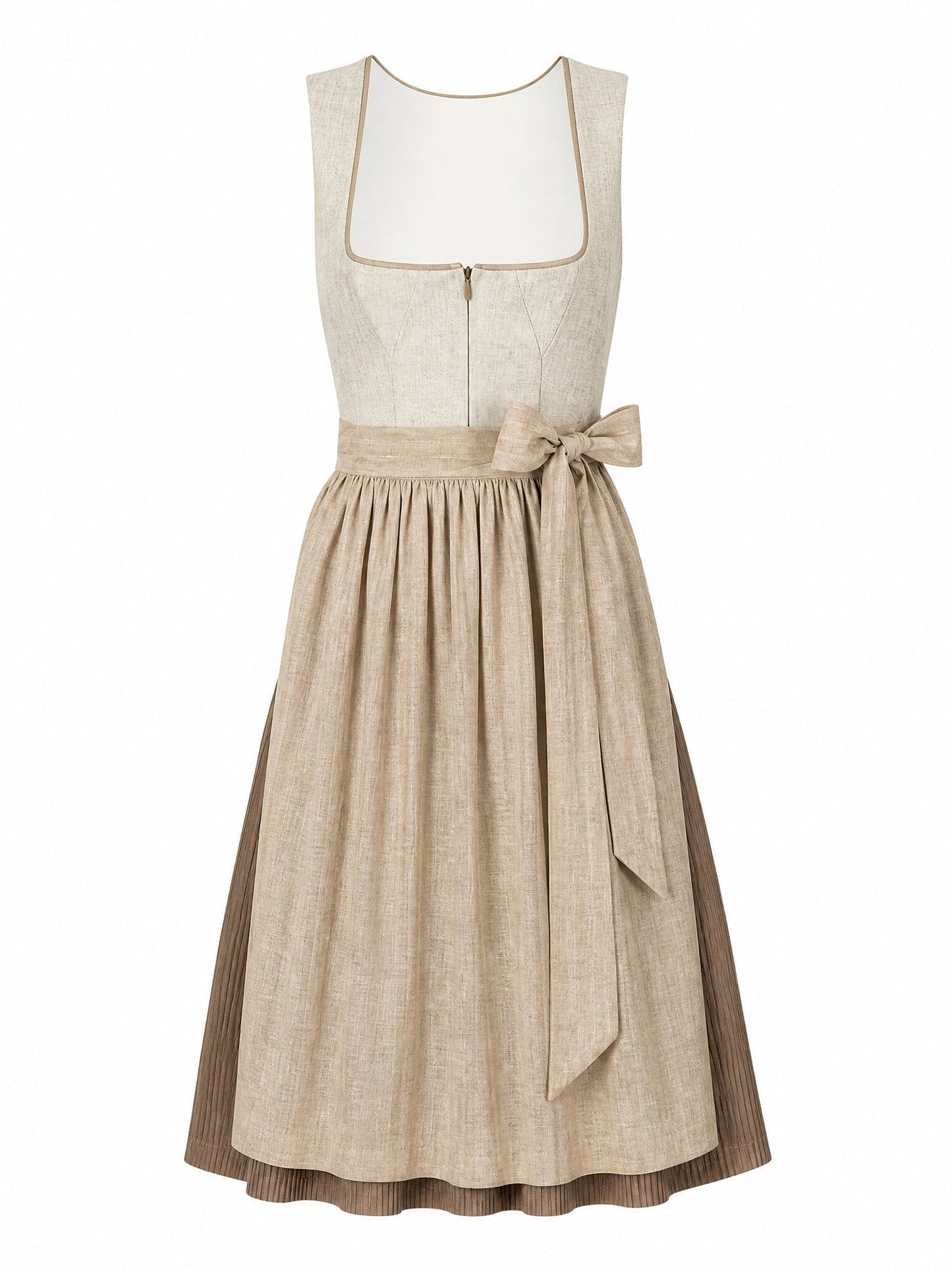 Dirndl Greta in Haferbeige mit Warmer Sand Schürze - Vorderansicht