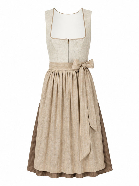 Dirndl Greta in Haferbeige mit Warmer Sand Schürze - Vorderansicht