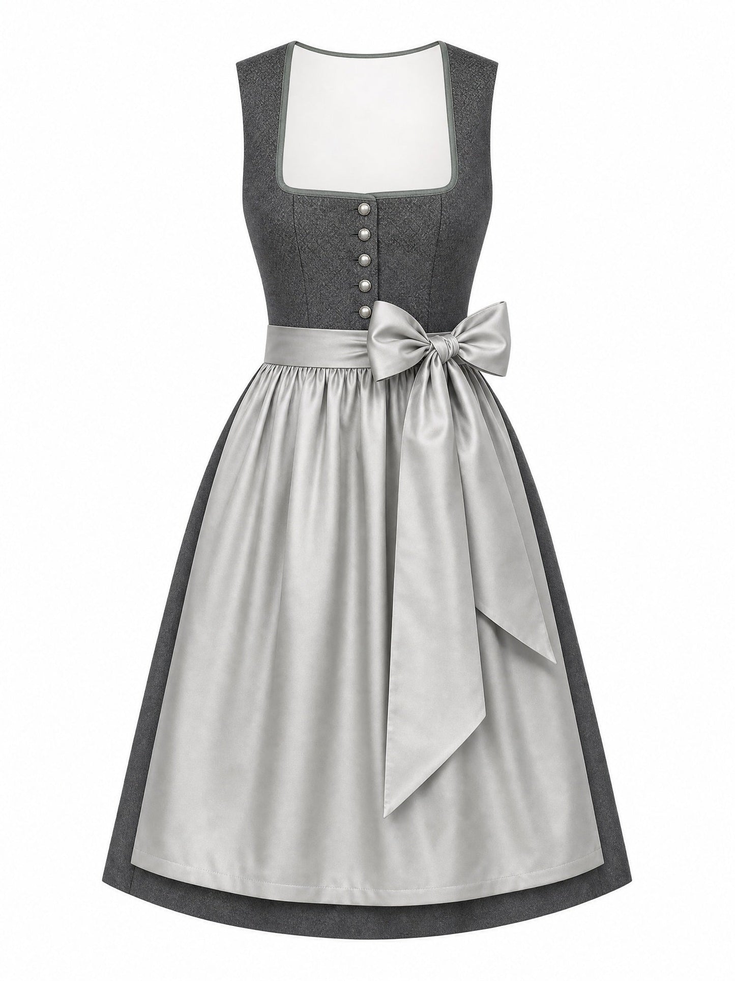 Dirndl Katharina in Graphit mit Perlgrau Schürze - Vorderansicht