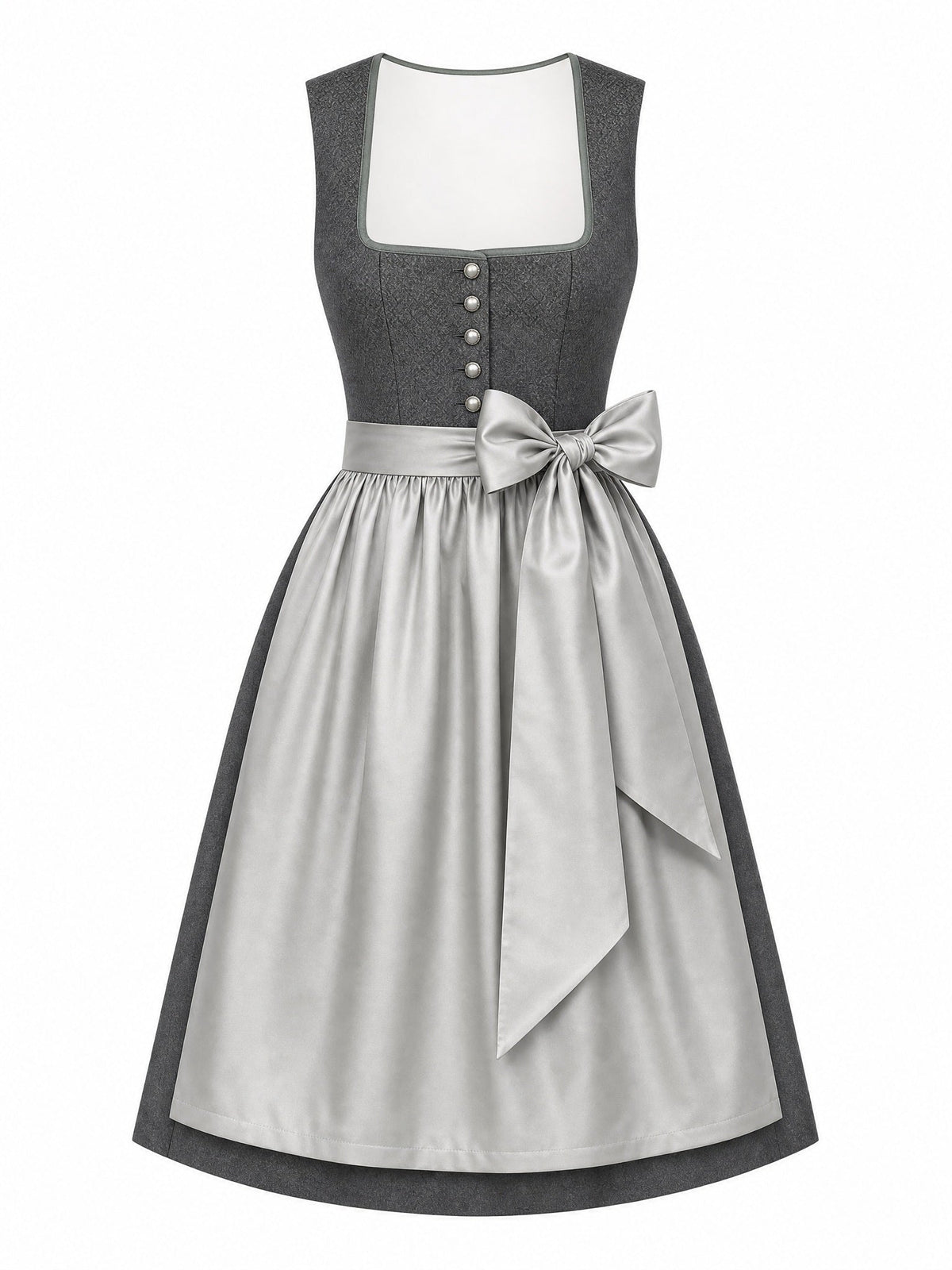 Dirndl Katharina in Graphit mit Perlgrau Schürze - Vorderansicht