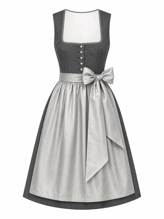 Dirndl Katharina in Graphit mit Perlgrau Schürze - Vorderansicht