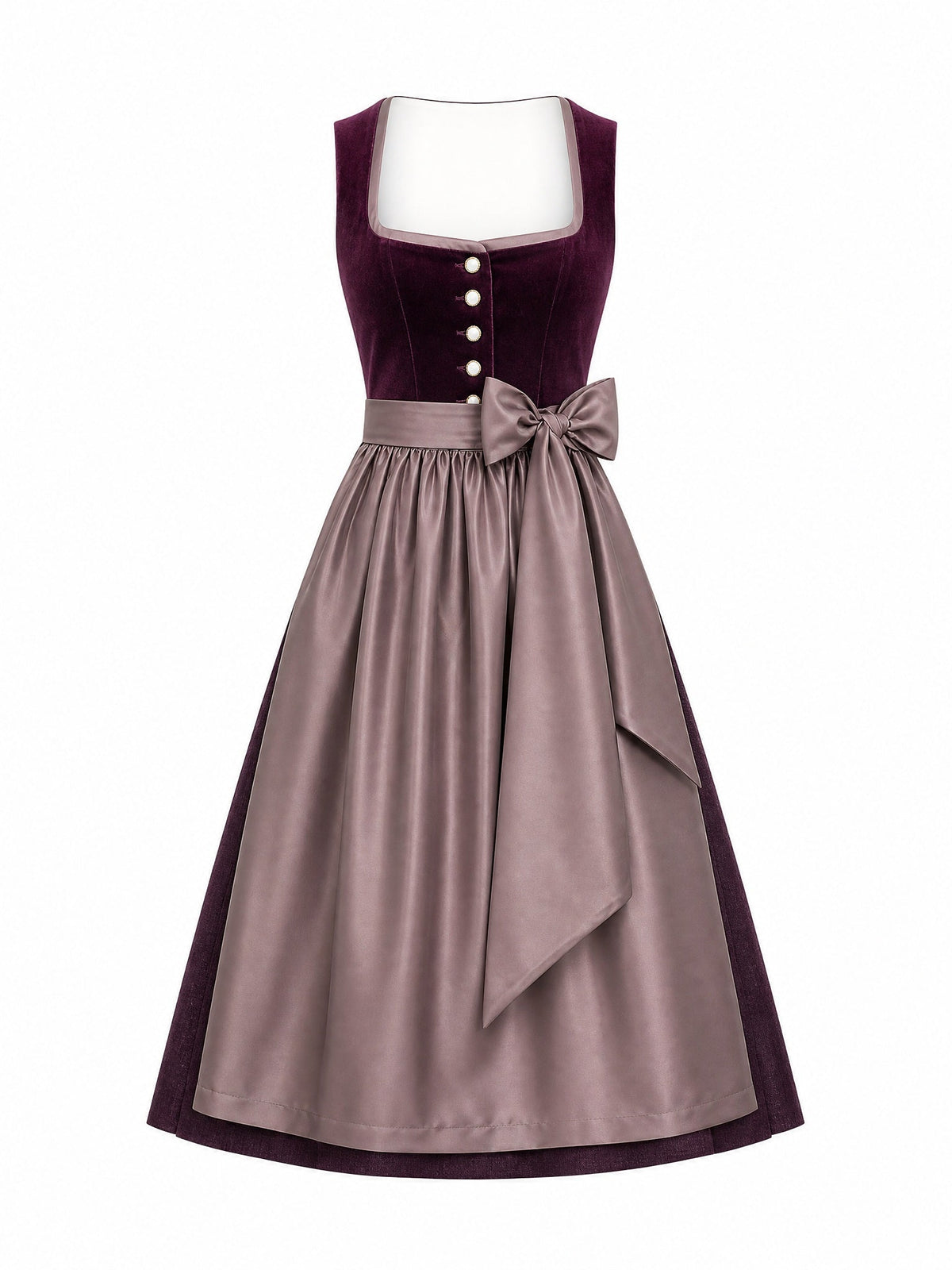 Dirndl Lena in Brombeere mit Taupe Schürze - Vorderansicht