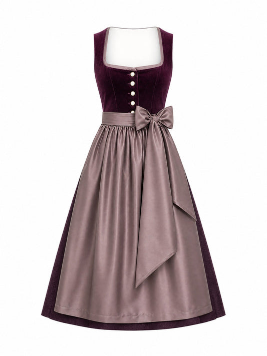 Dirndl Lena in Brombeere mit Taupe Schürze - Vorderansicht