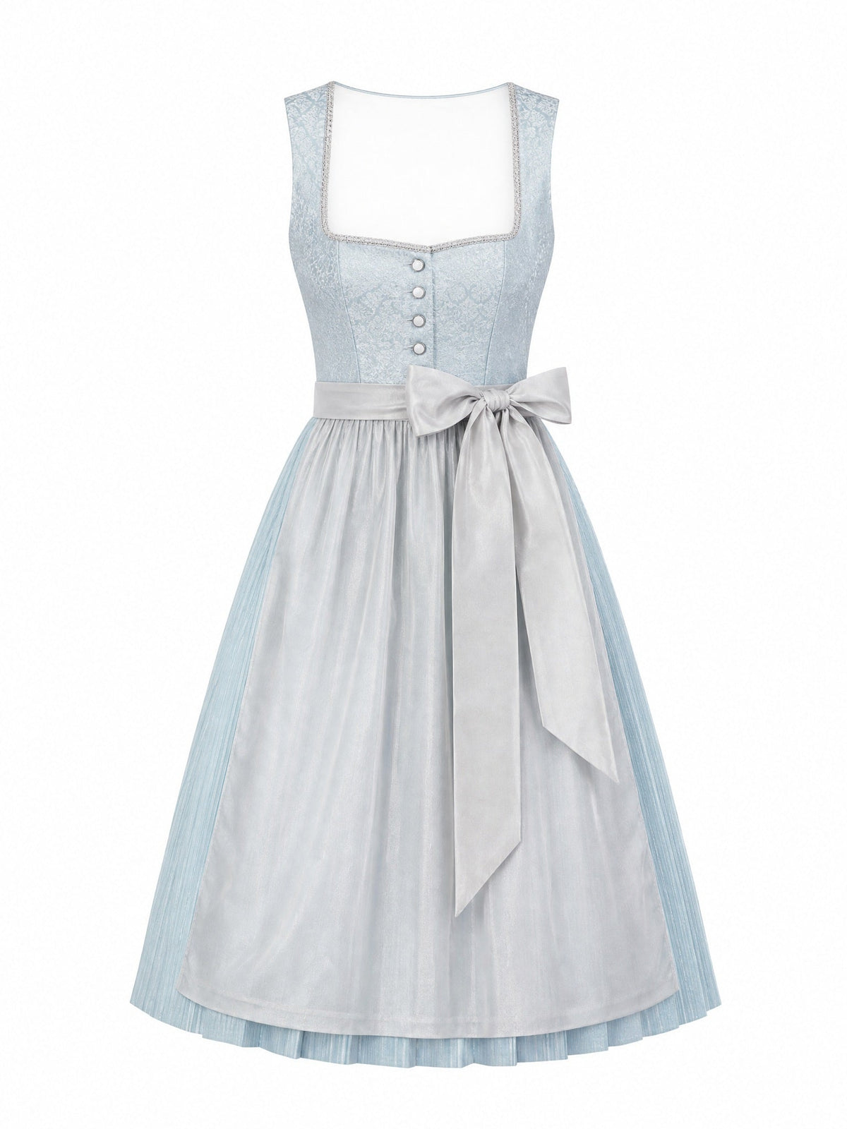 Dirndl Luise in Eisblau mit Perlgrau Schürze - Vorderansicht