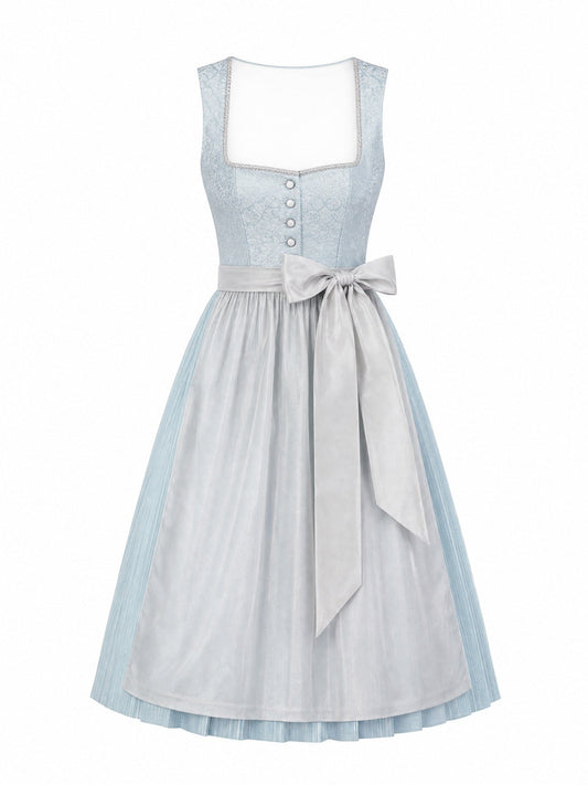 Dirndl Luise in Eisblau mit Perlgrau Schürze - Vorderansicht