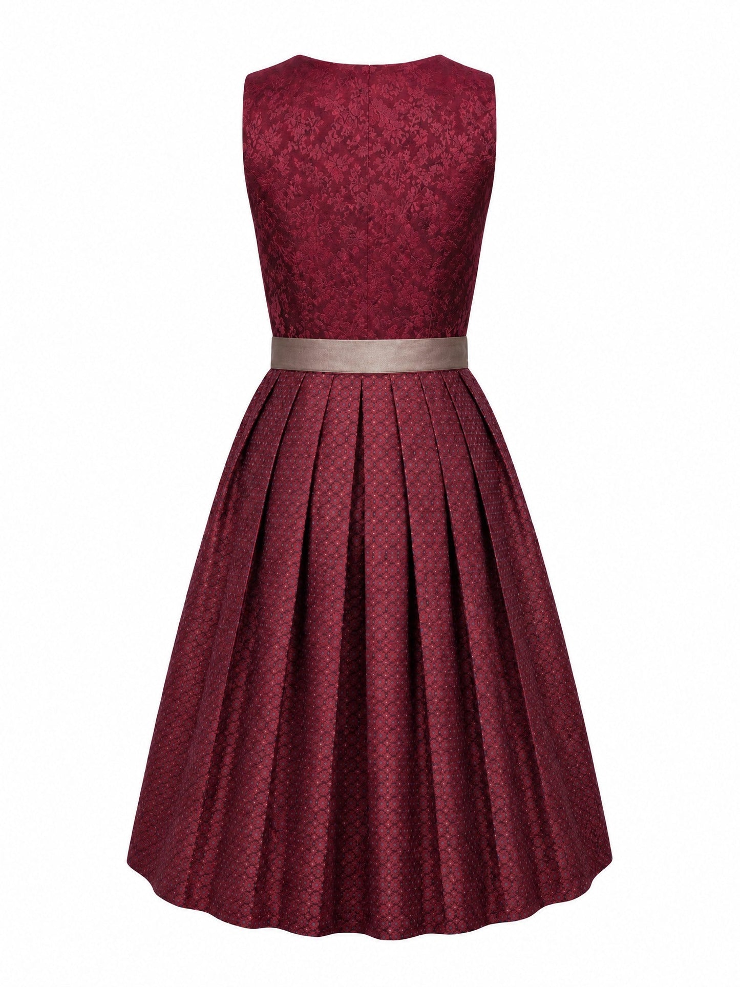 Dirndl Mathilda in Weinrot mit Taupe Schürze - Rückansicht