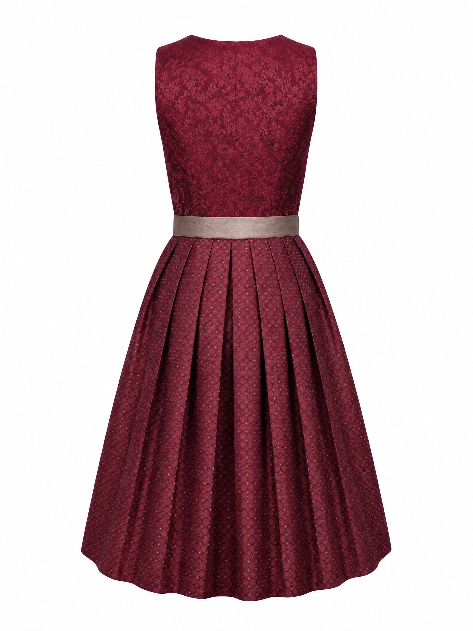Dirndl Mathilda in Weinrot mit Taupe Schürze - Rückansicht