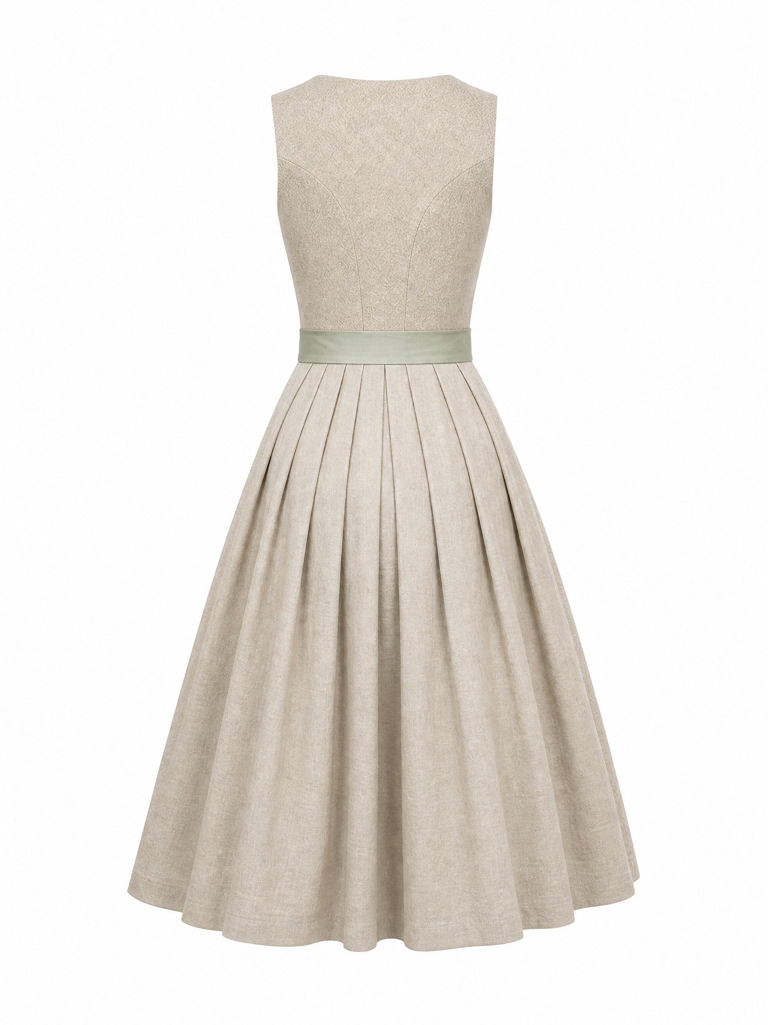 Dirndl Nora in Tonbeige mit Eukalyptusgrün Schürze - Rückansicht