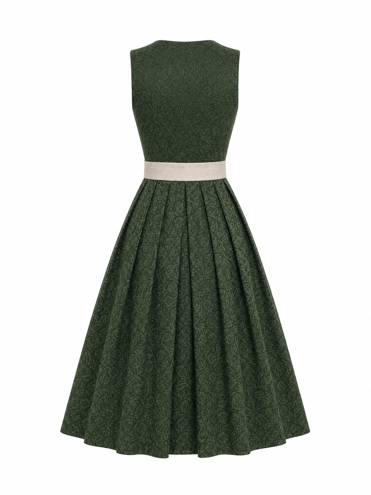 Dirndl Vera in Waldgrün mit Haferbeige Schürze - Rückansicht