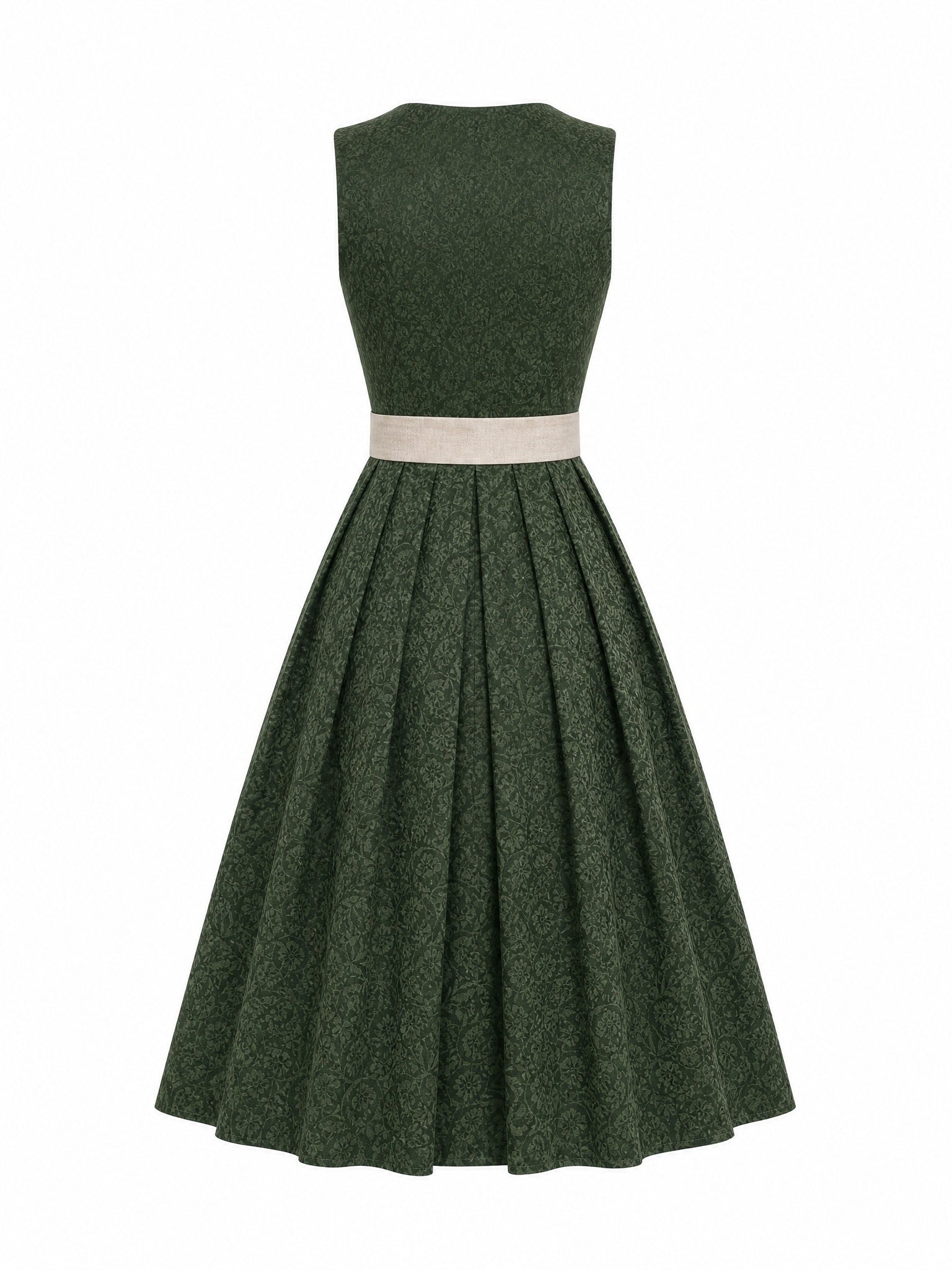 Dirndl Vera in Waldgrün mit Haferbeige Schürze - Rückansicht