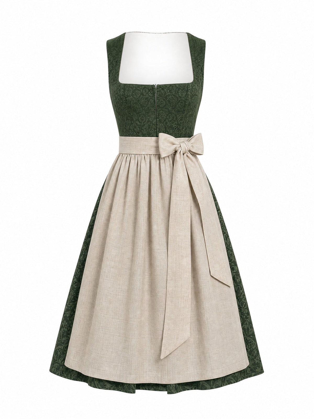 Dirndl Vera in Waldgrün mit Haferbeige Schürze - Vorderansicht