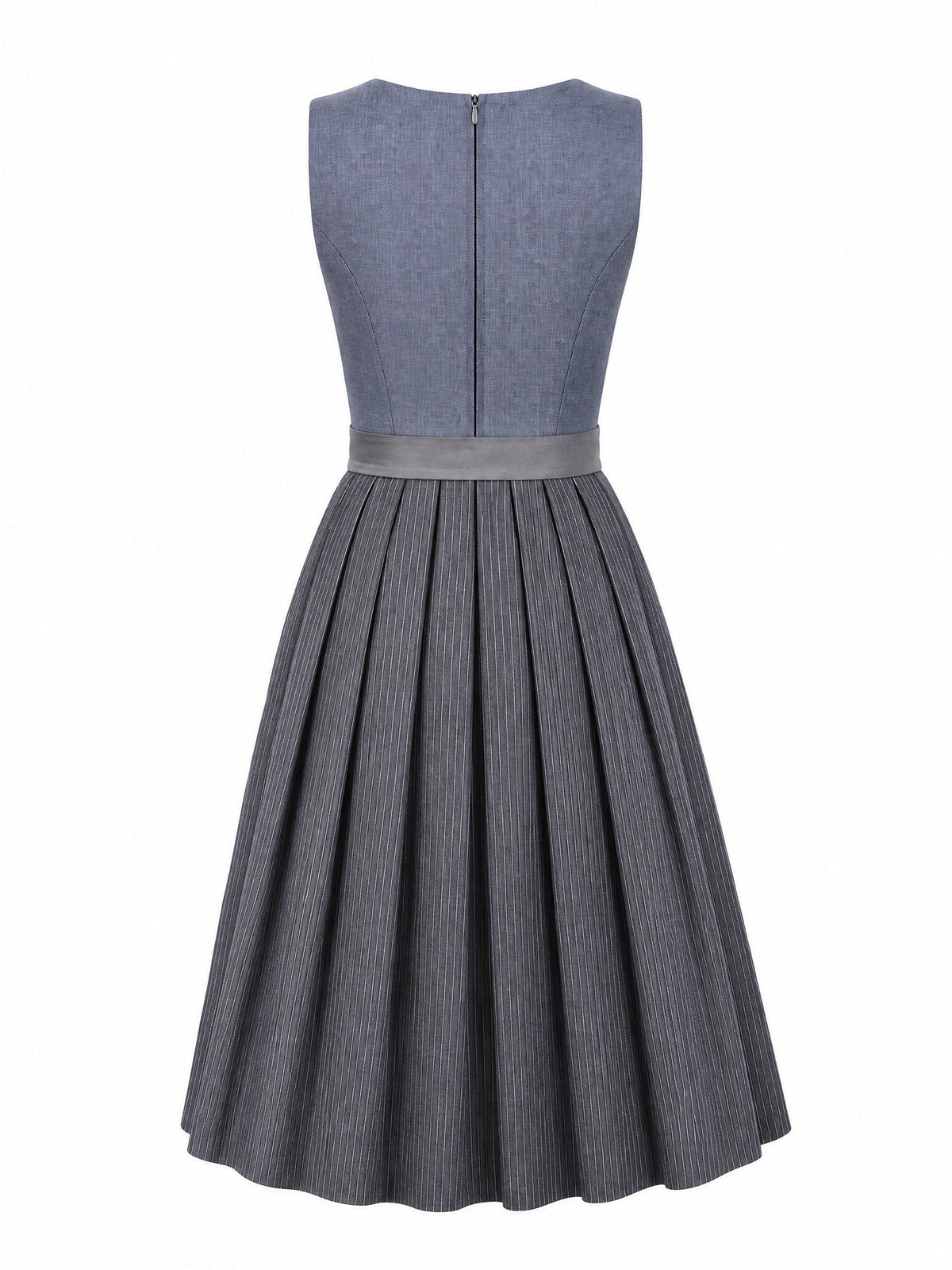 Dirndl Amelia in Stahlblau mit Sturmgrau Schürze - Rückansicht