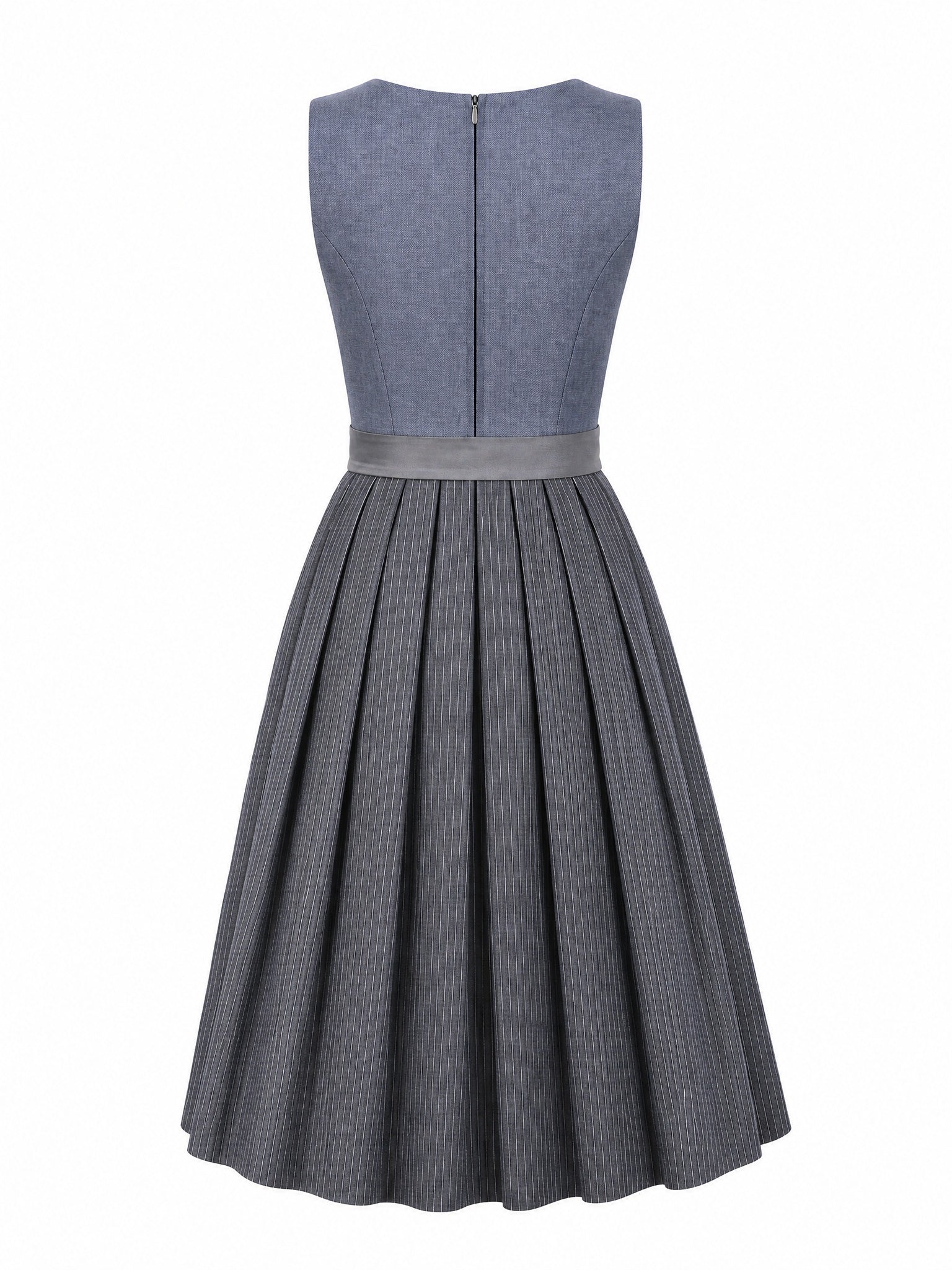 Dirndl Amelia in Stahlblau mit Sturmgrau Schürze - Rückansicht