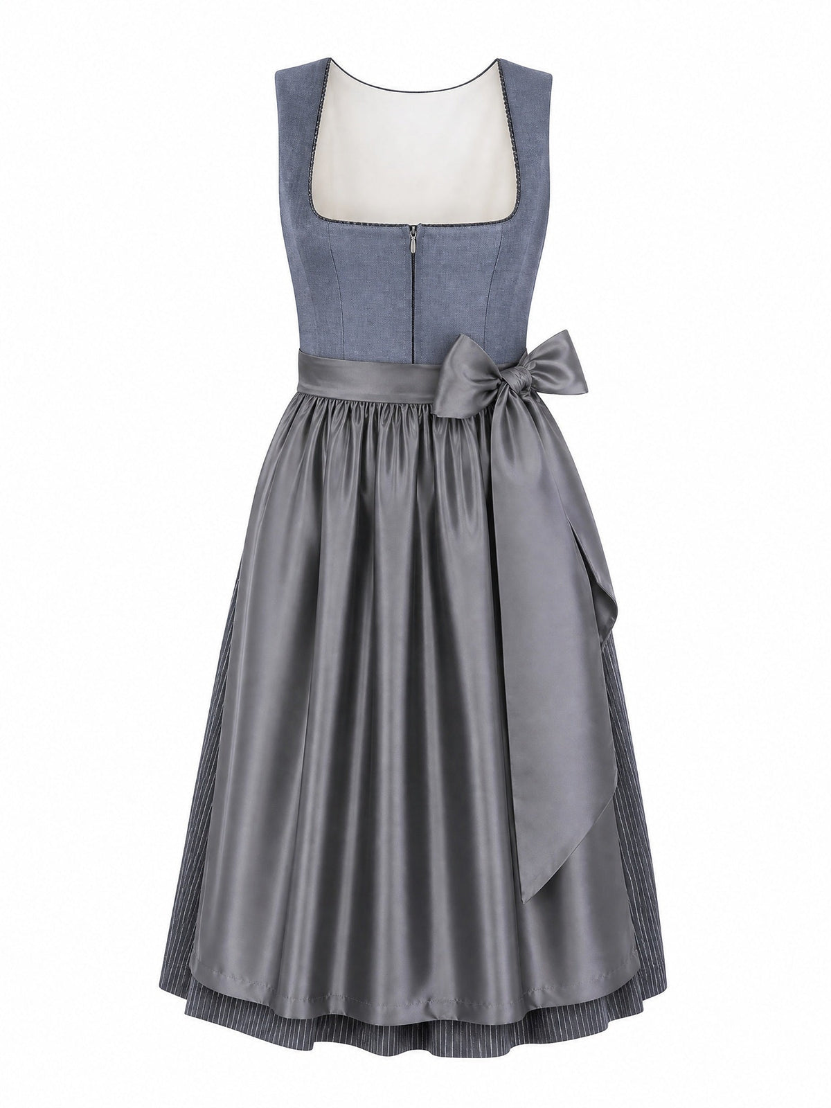 Dirndl Amelia in Stahlblau mit Sturmgrau Schürze - Vorderansicht