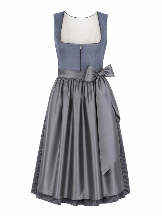 Dirndl Amelia in Stahlblau mit Sturmgrau Schürze - Vorderansicht