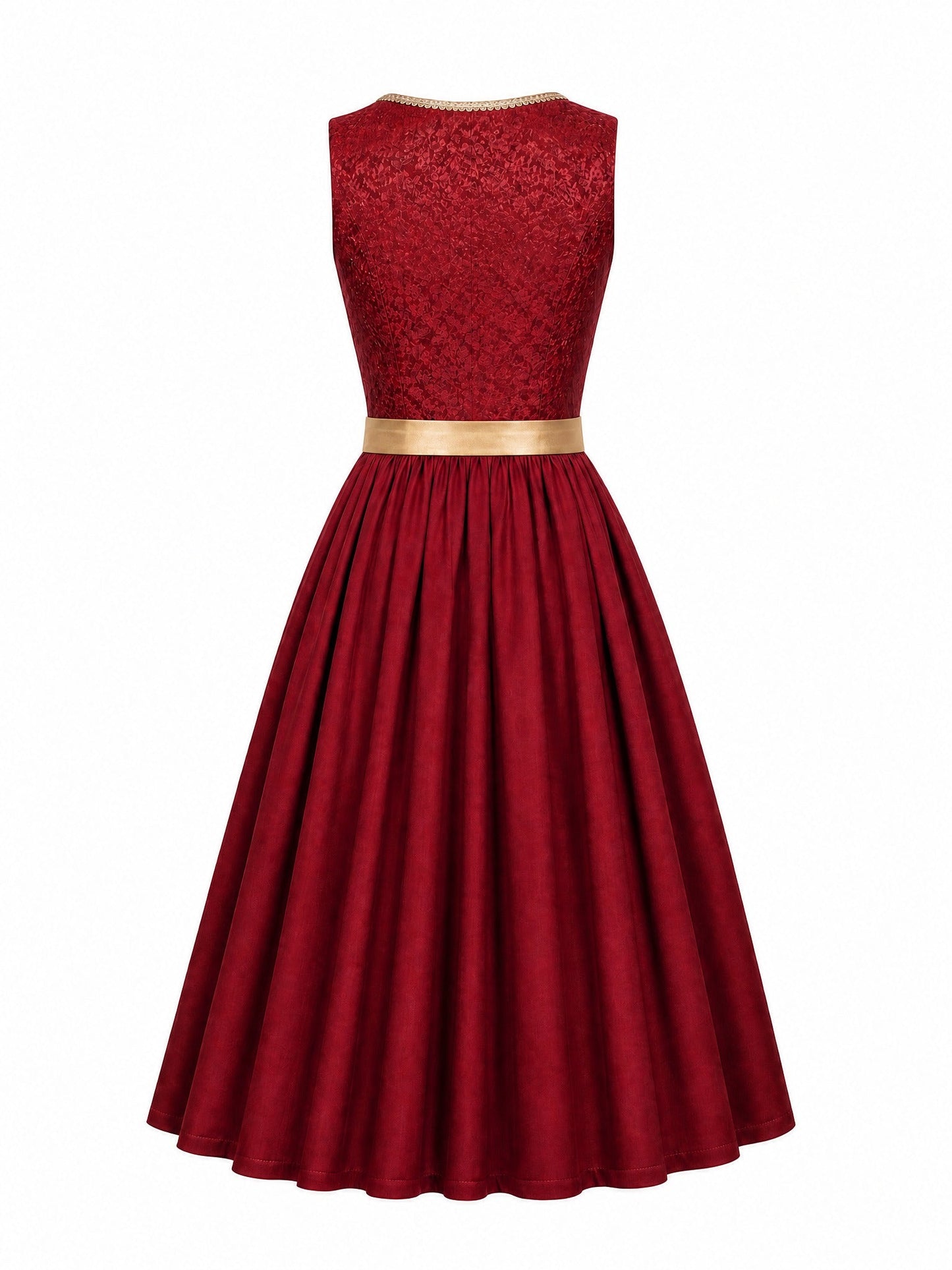 Dirndl Antonia in Cranberryrot mit Antikgold Schürze - Rückansicht