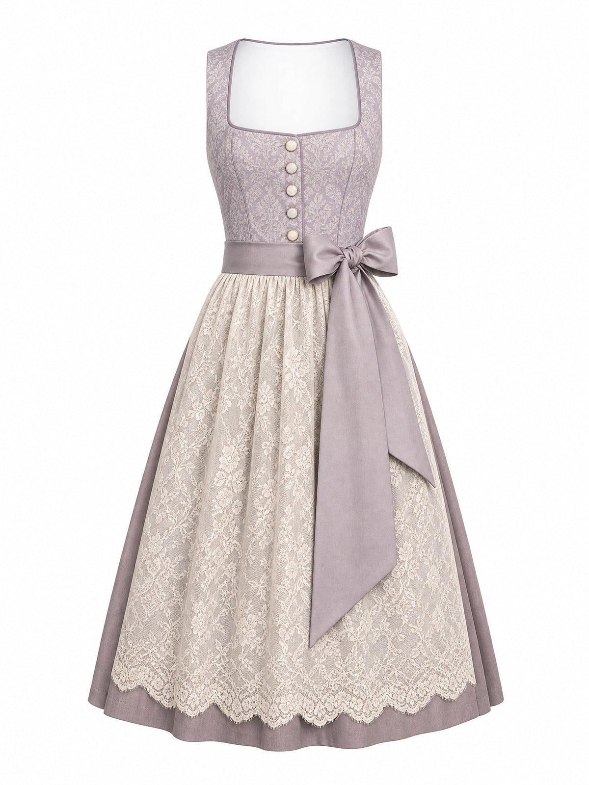 Dirndl Elisa in Alt-Lavendel mit Elfenbein Schürze - Vorderansicht
